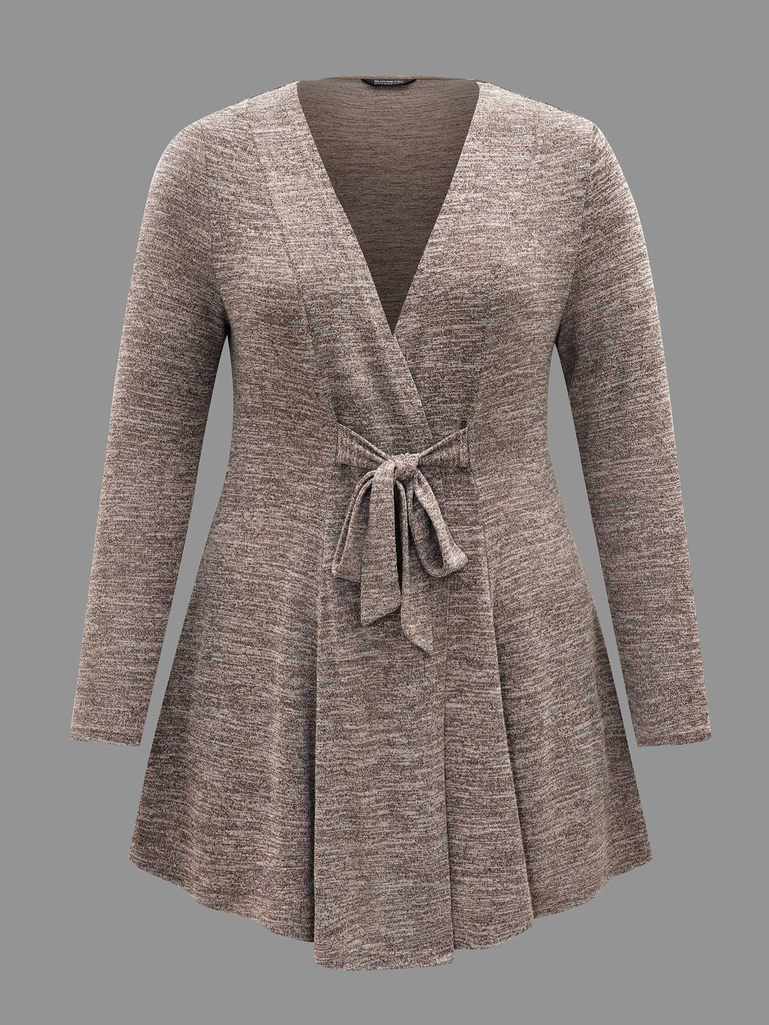 

Plus Size Heather Tie Knot Knit Coat Women Browncoffeecolor Elegant Tie knot Ladies Everyday Winter Coats BloomChic