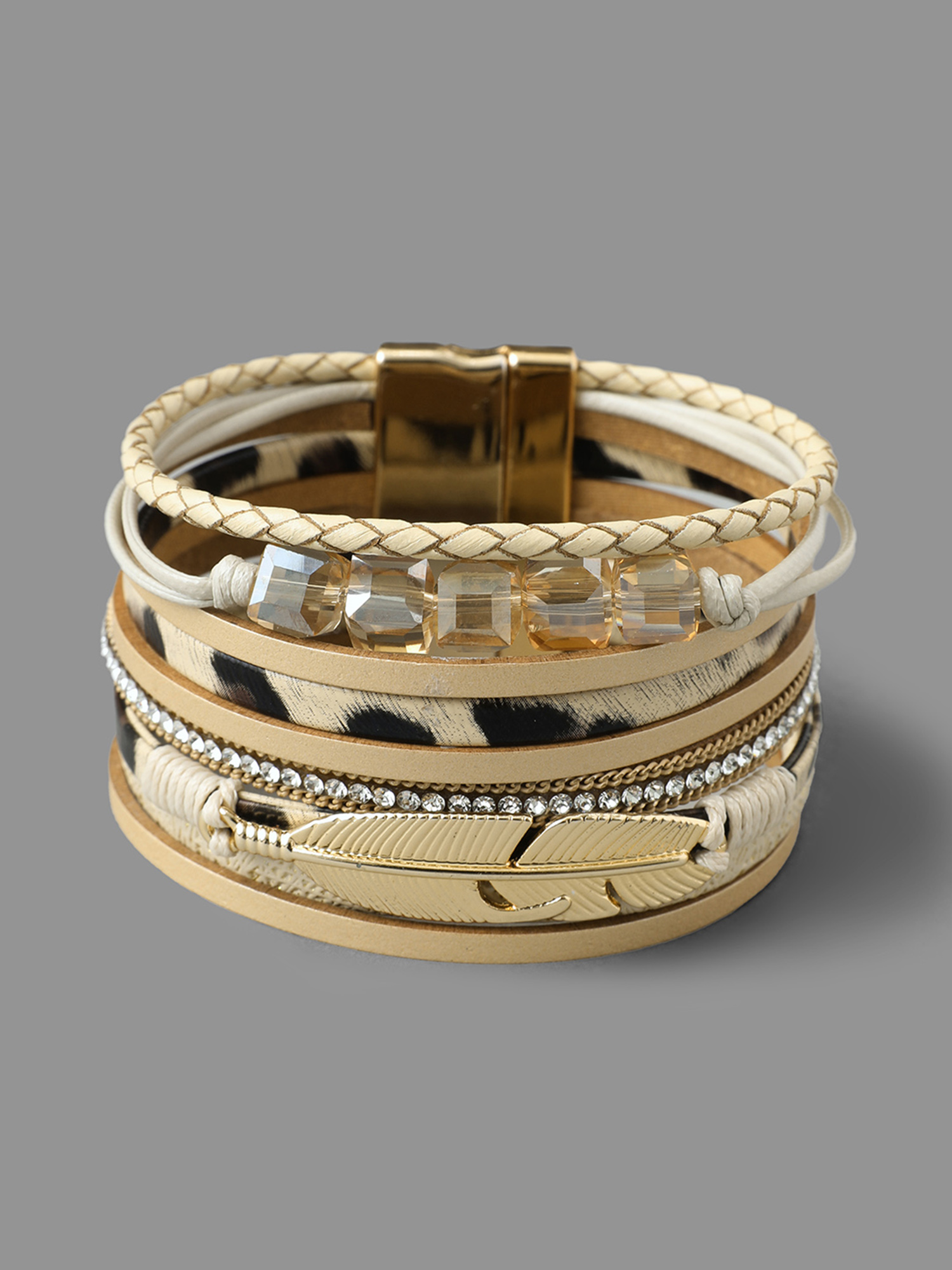 Multi-Layer Feather With Beads Bracelet Women Vacation 10-20/M-2X Resort Bracelets BloomChic