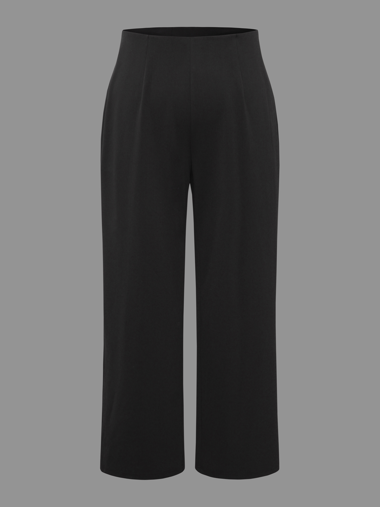 Plus Size Solid Elastic Waist Pleated Wide Leg Pants Women Black At the Office Wide Leg Mid Rise Work Pants BloomChic 18-20/2X 
