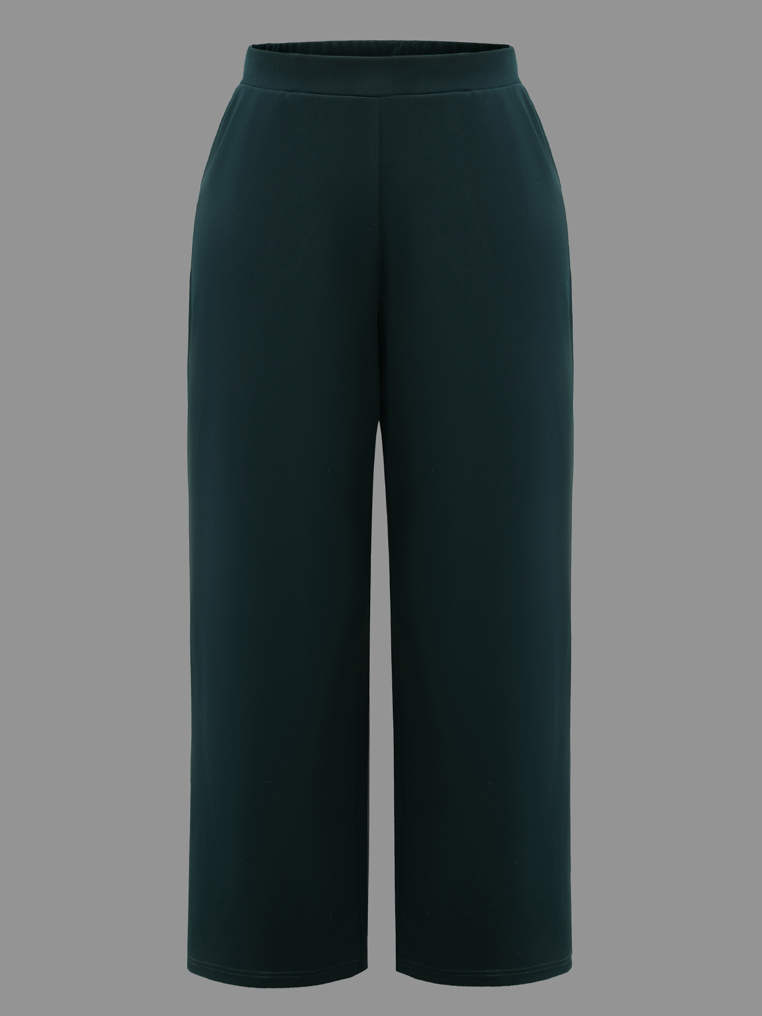 Plus Size Solid Elastic Waist Wide Leg Pants Women DarkGreen Workwear Essentials Wide Leg Mid Rise Work Pants BloomChic 18-20/2X 