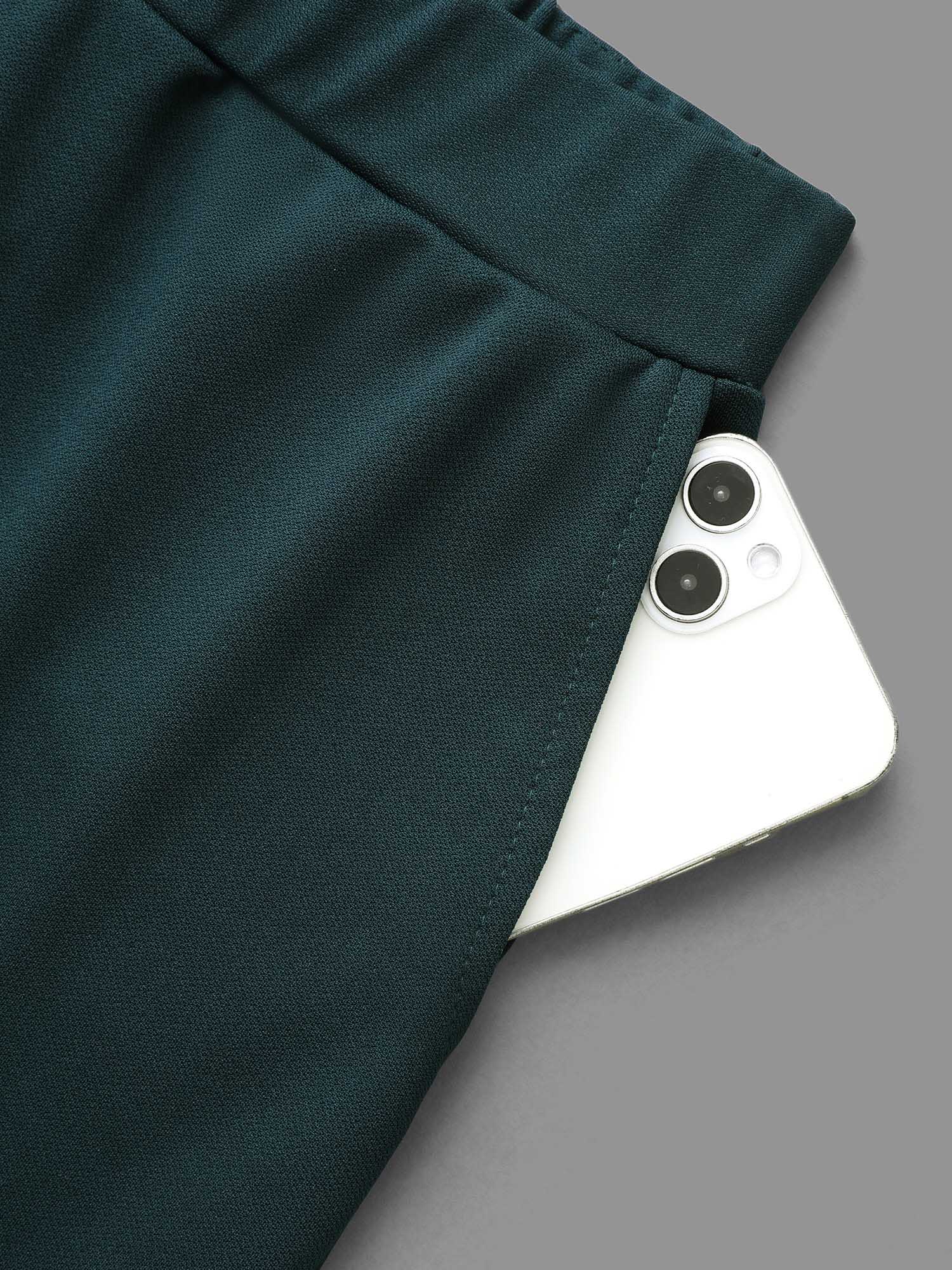 Plus Size Solid Elastic Waist Wide Leg Pants Women DarkGreen Workwear Essentials Wide Leg Mid Rise Work Pants BloomChic 18-20/2X 