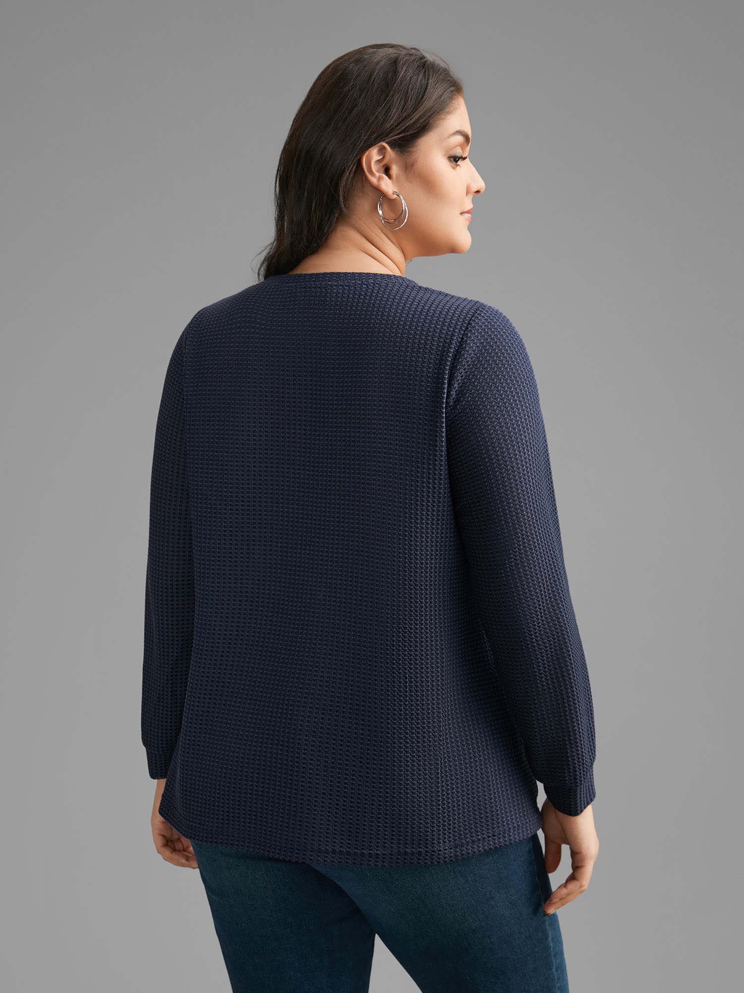 Plus Size Natural Flowers Patchwork Woven Ribbon T-shirt Indigo Women Casual Woven ribbon&lace trim Round Neck Everyday T-shirts BloomChic 12/L 