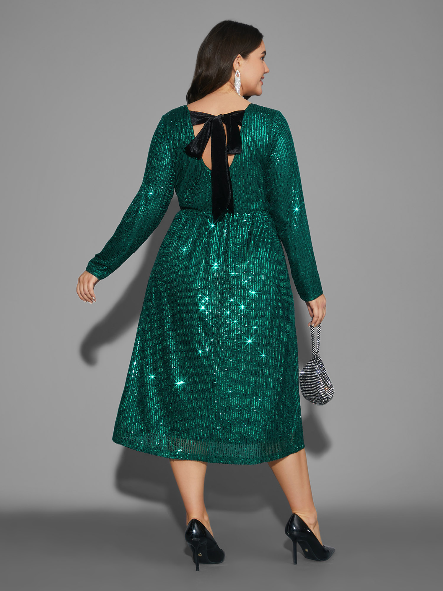 

Plus Size Sequin Patchwork Velvet Tie Knot Dress Teal Women Cocktail Tie knot Party Curvy Bloomchic