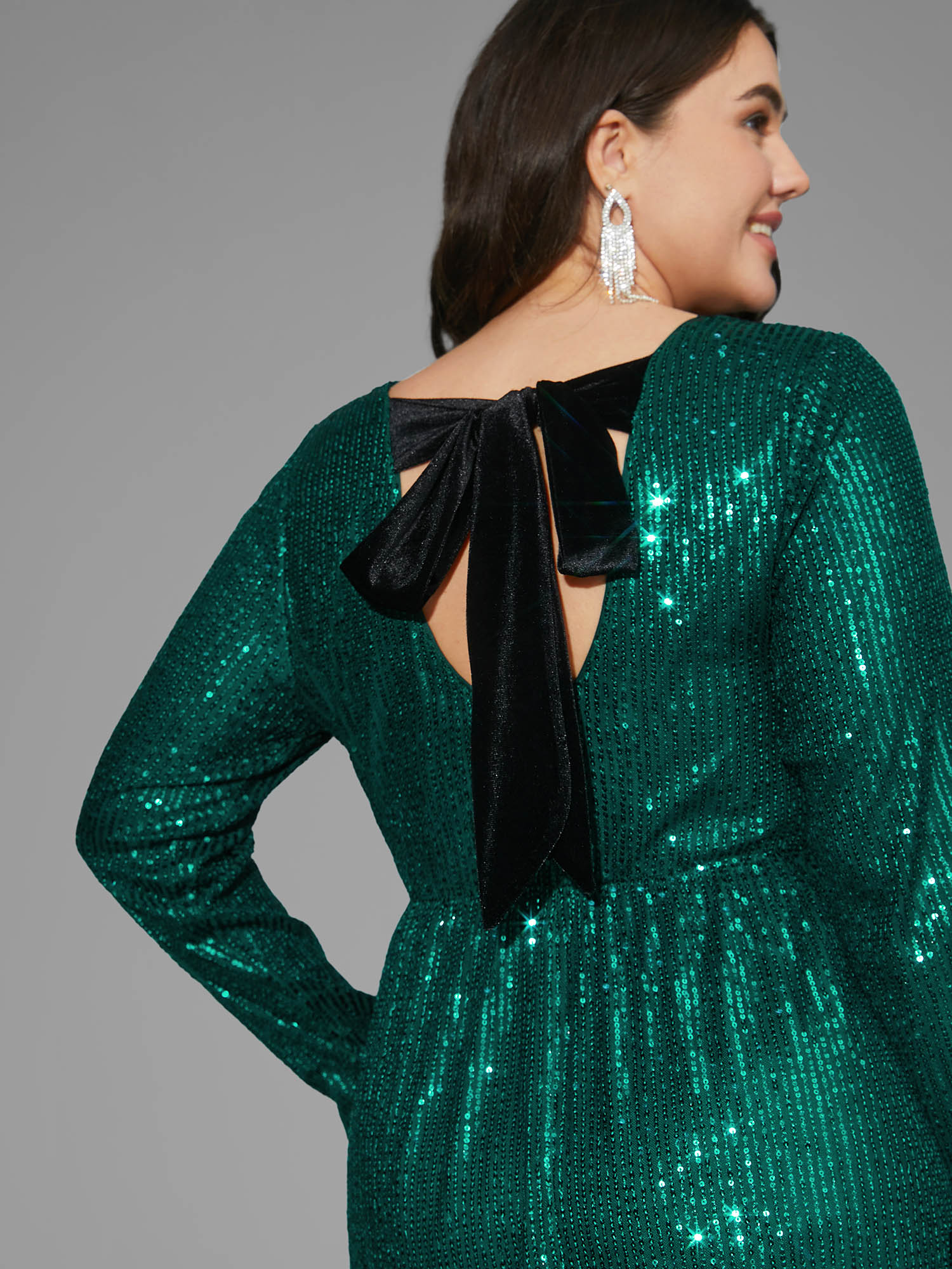 

Plus Size Sequin Patchwork Velvet Tie Knot Dress Teal Women Cocktail Tie knot Party Curvy Bloomchic