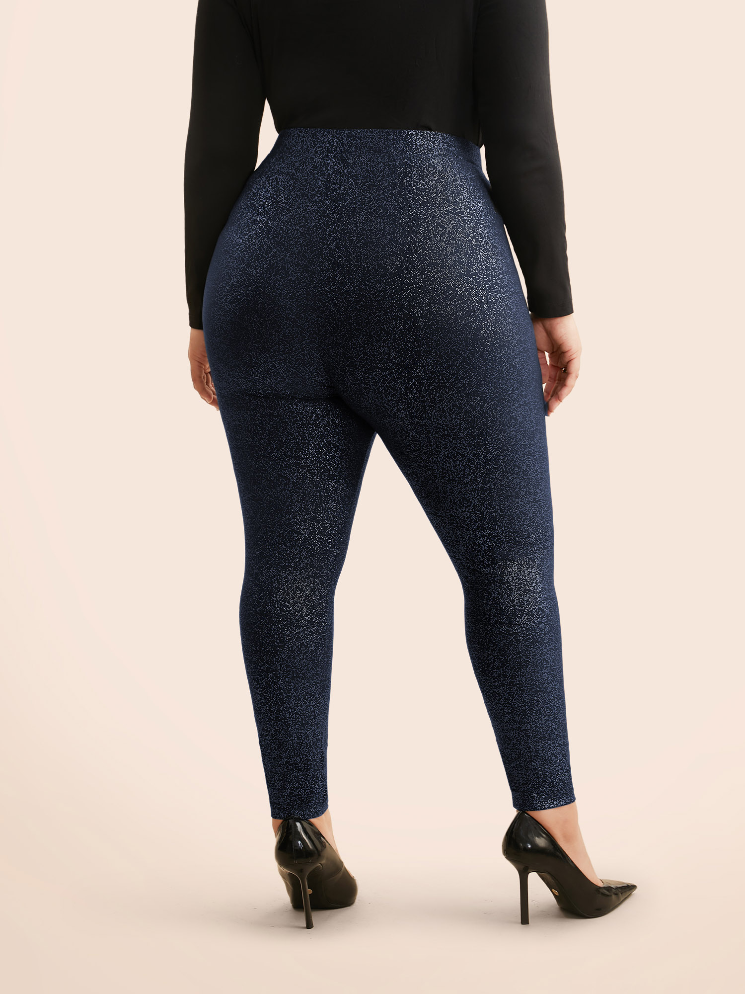 Plus Size Glitter Pleated Skinny Leggings Women Indigo Cocktail Medium stretch Skinny Mid Rise Party Leggings BloomChic 22-24/3X 