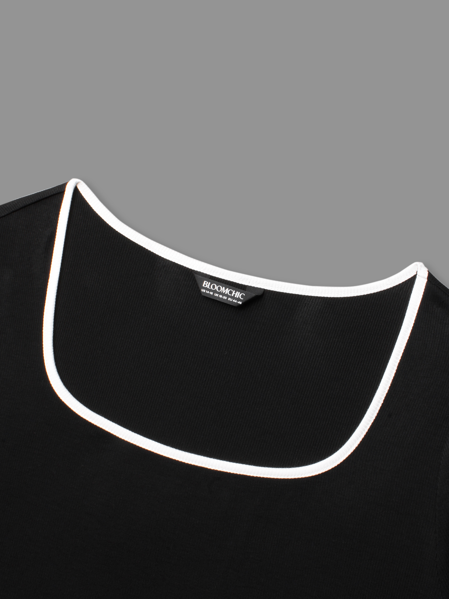 Plus Size Square Neck Contrast Trim T-shirt Black Women Casual Texture Square Neck Bodycon Everyday T-shirts BloomChic 22-24/3X 
