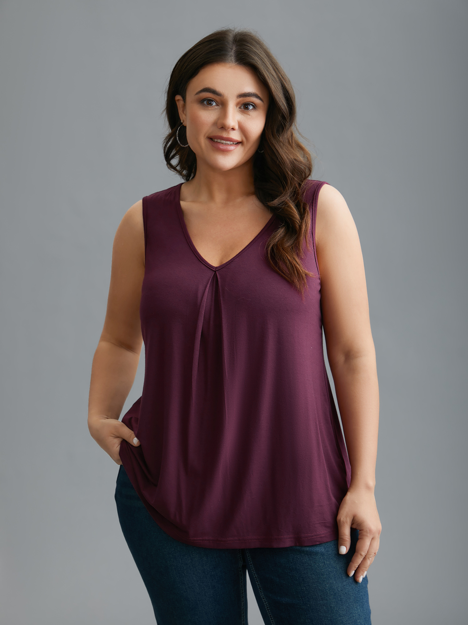 

Plus Size Supersoft Essentials V-Neck Tank Top Women Deeppurplered Casual Pleated V-neck Everyday Tank Tops Camis BloomChic