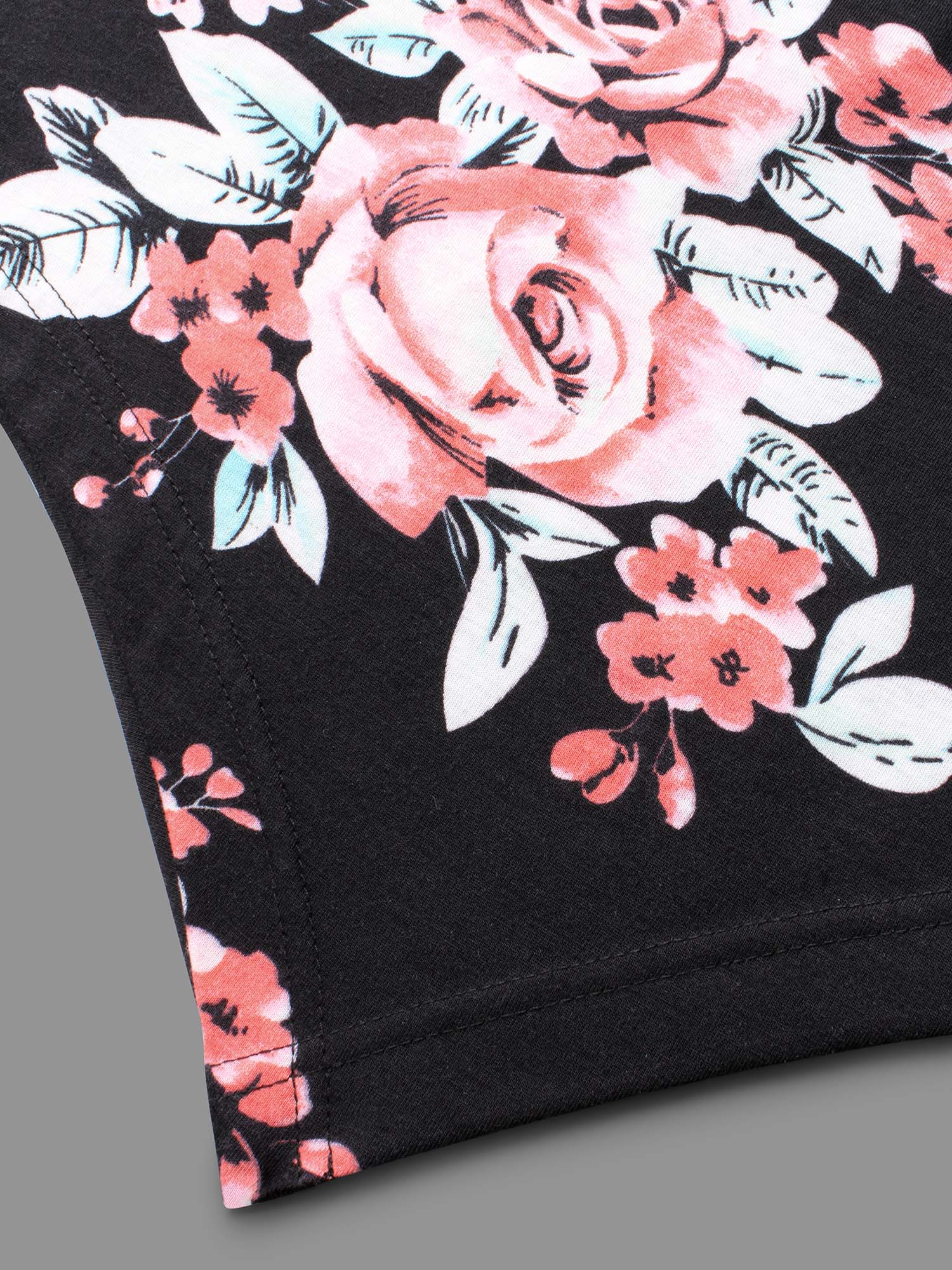 Plus Size Floral Print Shoulder Cut-Out T-shirt Black Women Elegant Contrast Natural Flowers Round Neck Loose Everyday T-shirts BloomChic 14-16/1X 