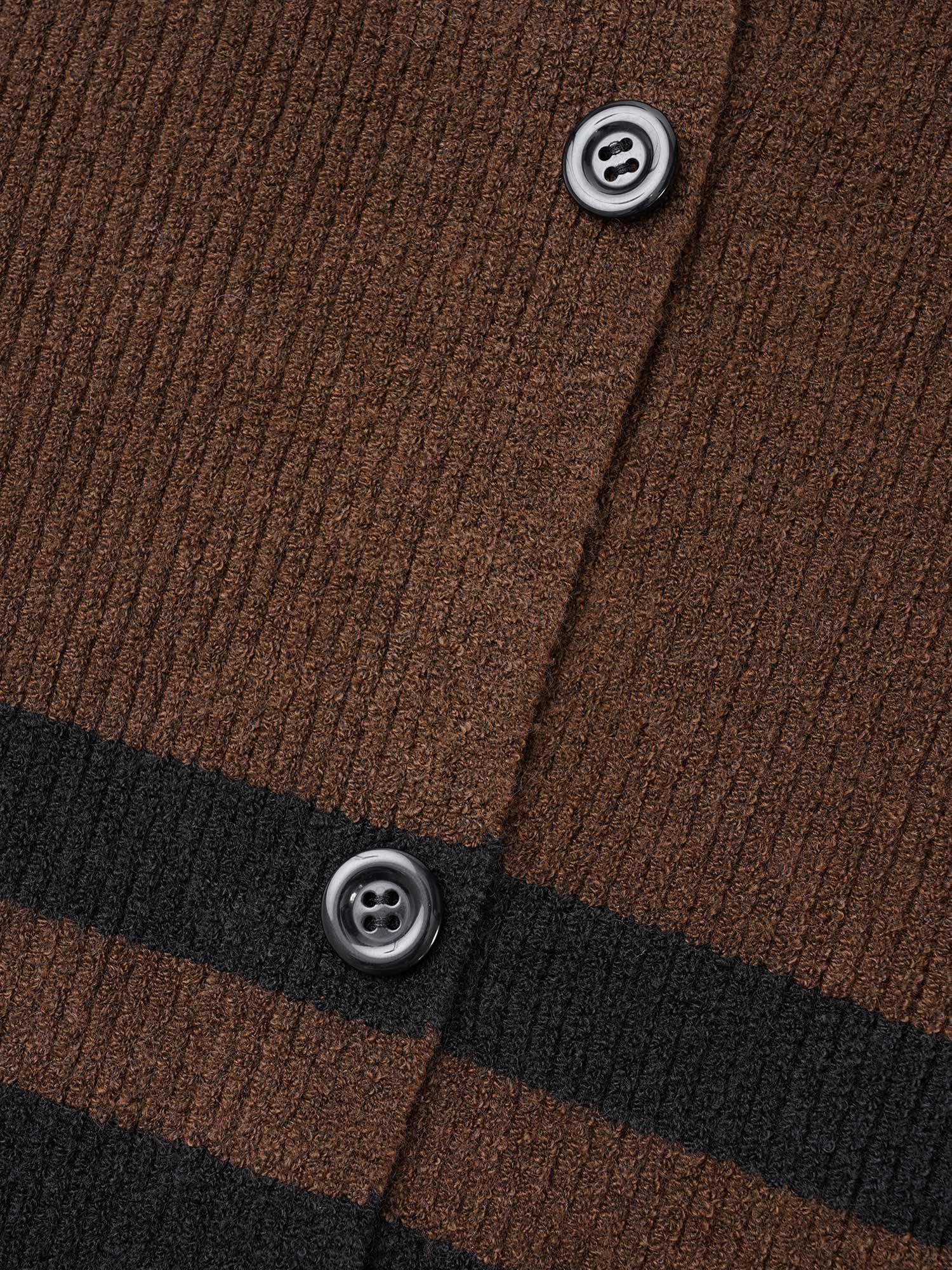 Plus Size Collared Button Front Striped Hem Knit Cardigan DarkBrown Women Casual Loose Long Sleeve Everyday Cardigans BloomChic 26/4X 