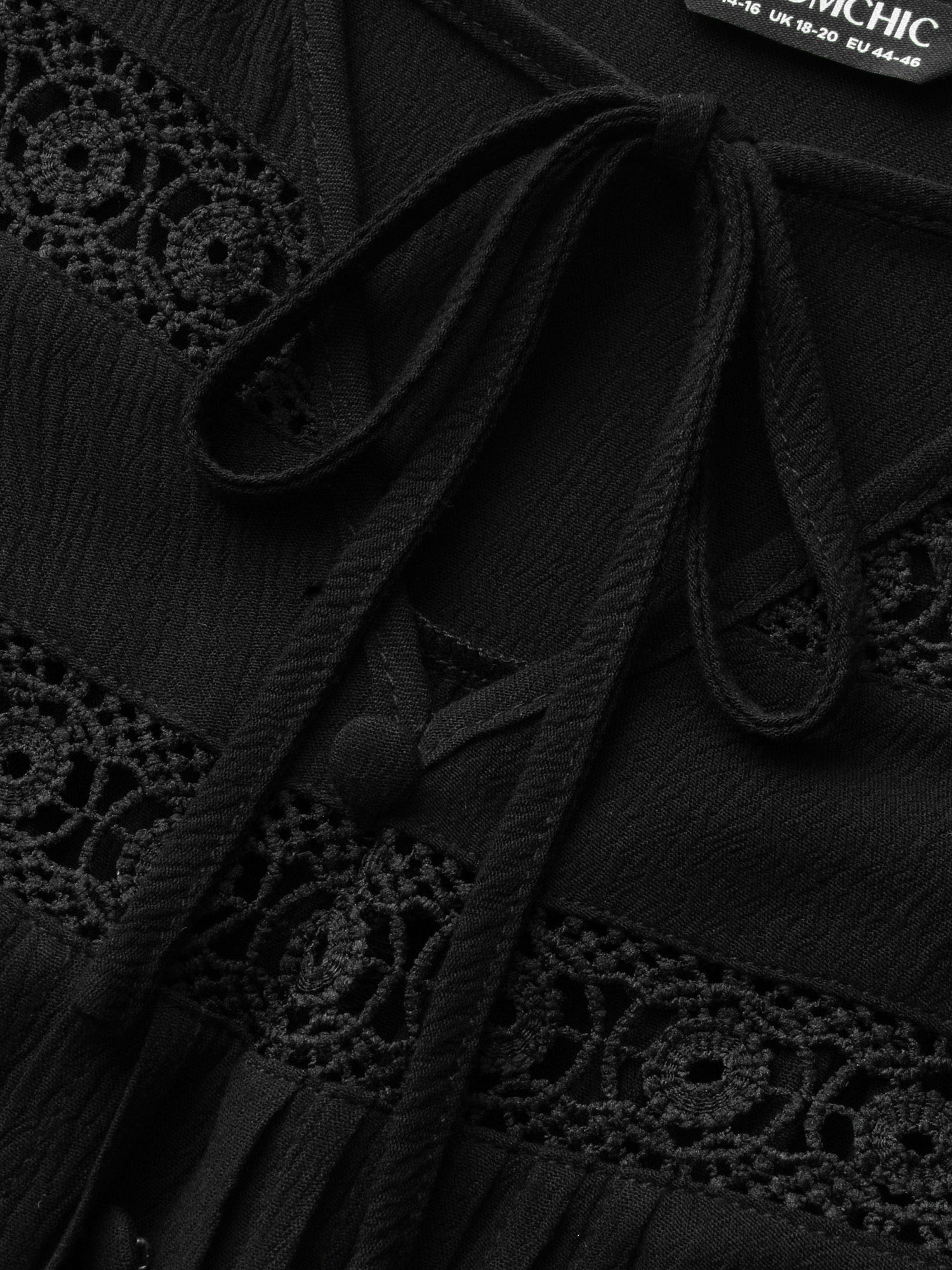 Plus Size Black Lace Patchwork Pleated Ruffles Blouse Women Elegant Long Sleeve V-neck Everyday Blouses BloomChic 26/4X 