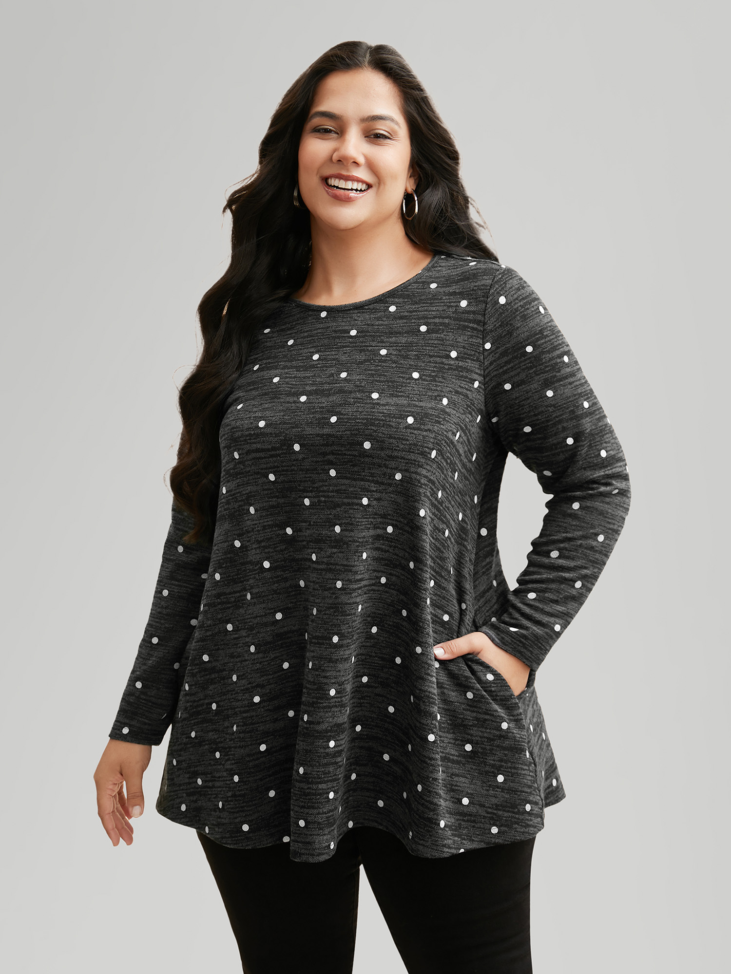 

Plus Size Heather Polka Dot Pocket T-shirt DimGray Women Casual Non Round Neck Loose Everyday T-shirts BloomChic