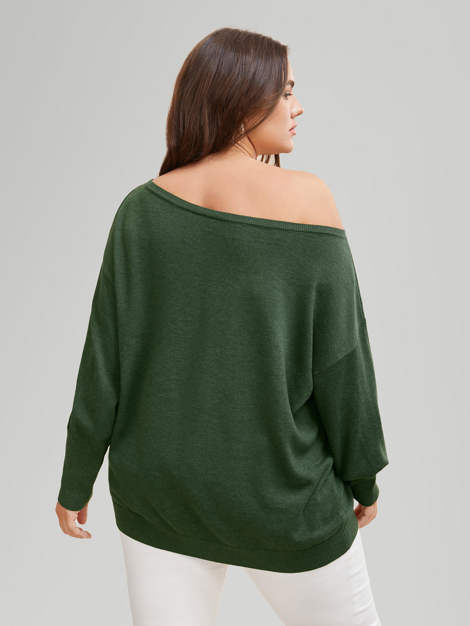 

Plus Size Supersoft Essentials Boat Neck Drop Shoulder Pullover ArmyGreen Women Elegant Long Sleeve Boat Neck Everyday Pullovers BloomChic