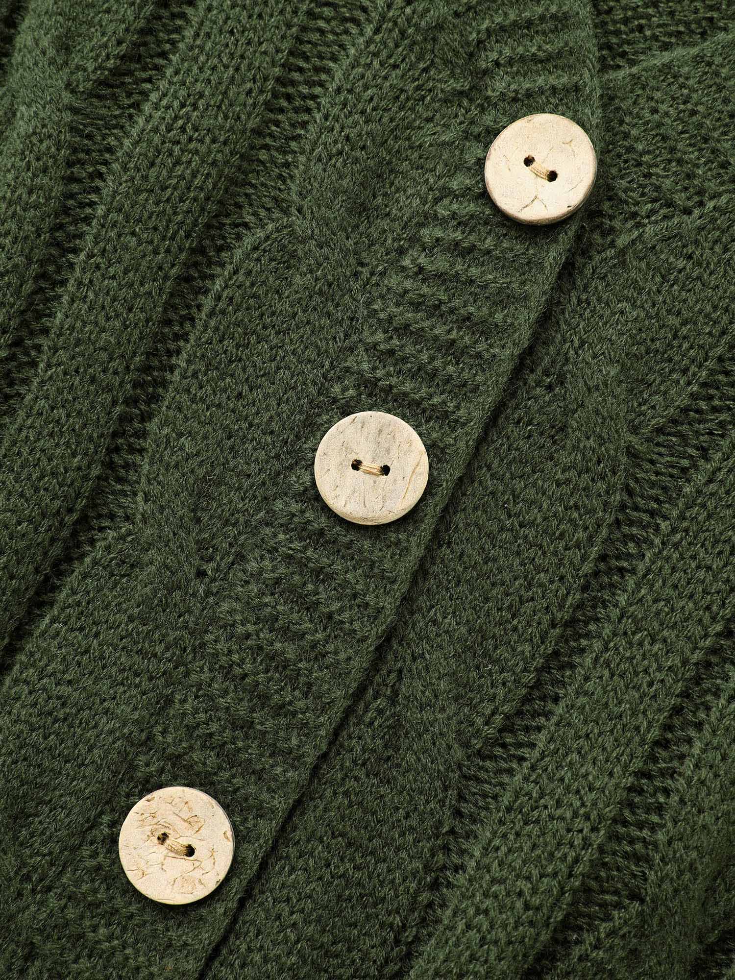 

Plus Size Texture Cable Knit Button Detail Pullover ArmyGreen Women Casual Long Sleeve V-neck Everyday Pullovers BloomChic