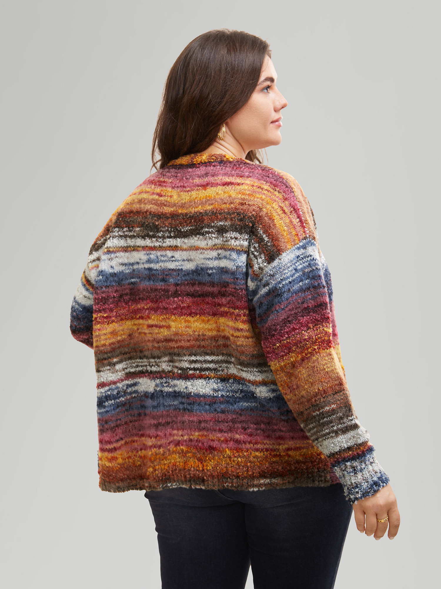 Plus Size Ombre Open Front Curved Hem Cardigan Multicolor Women Casual Loose Long Sleeve Everyday Cardigans BloomChic 12/L 