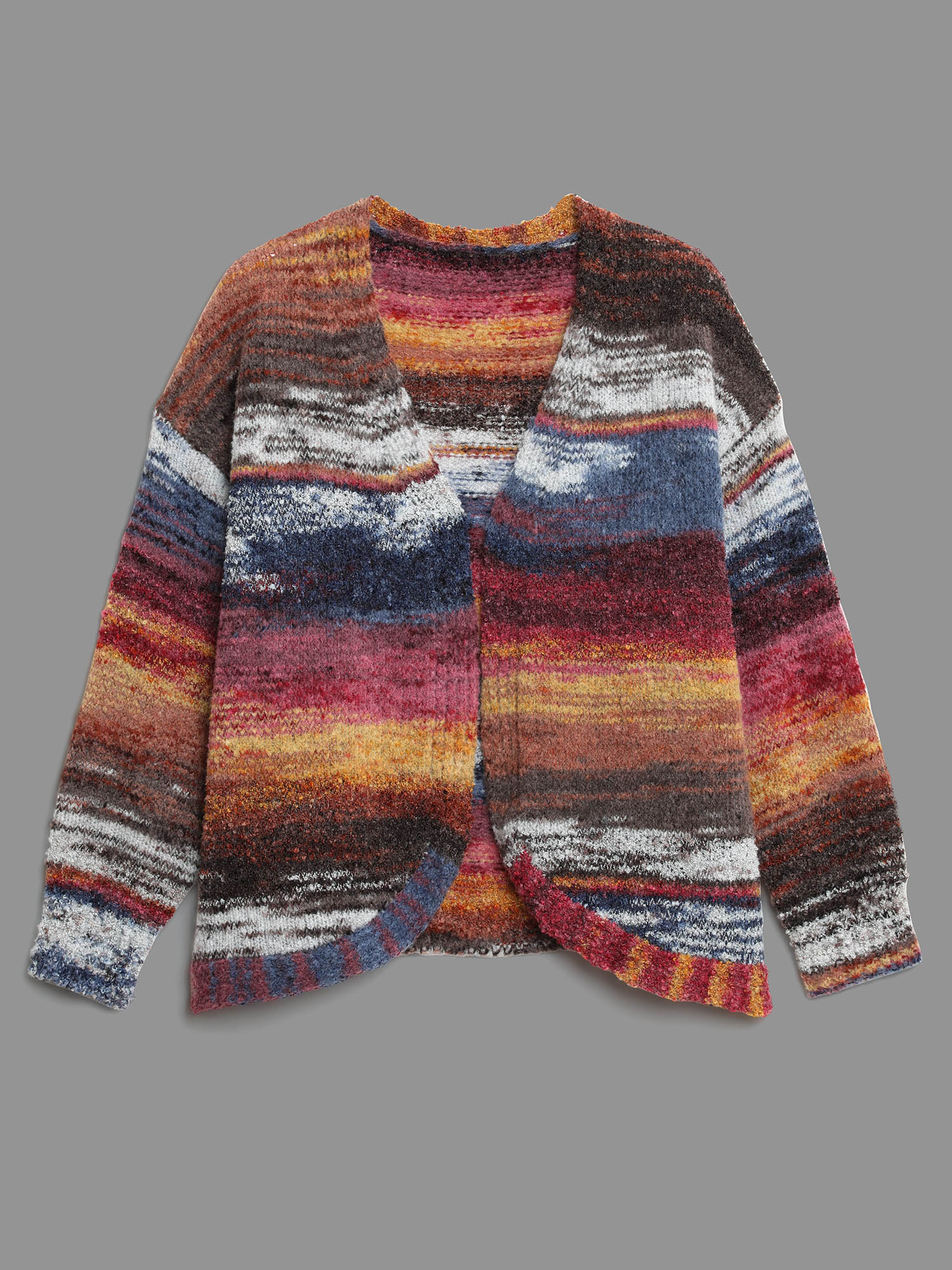 Plus Size Ombre Open Front Curved Hem Cardigan Multicolor Women Casual Loose Long Sleeve Everyday Cardigans BloomChic 12/L 