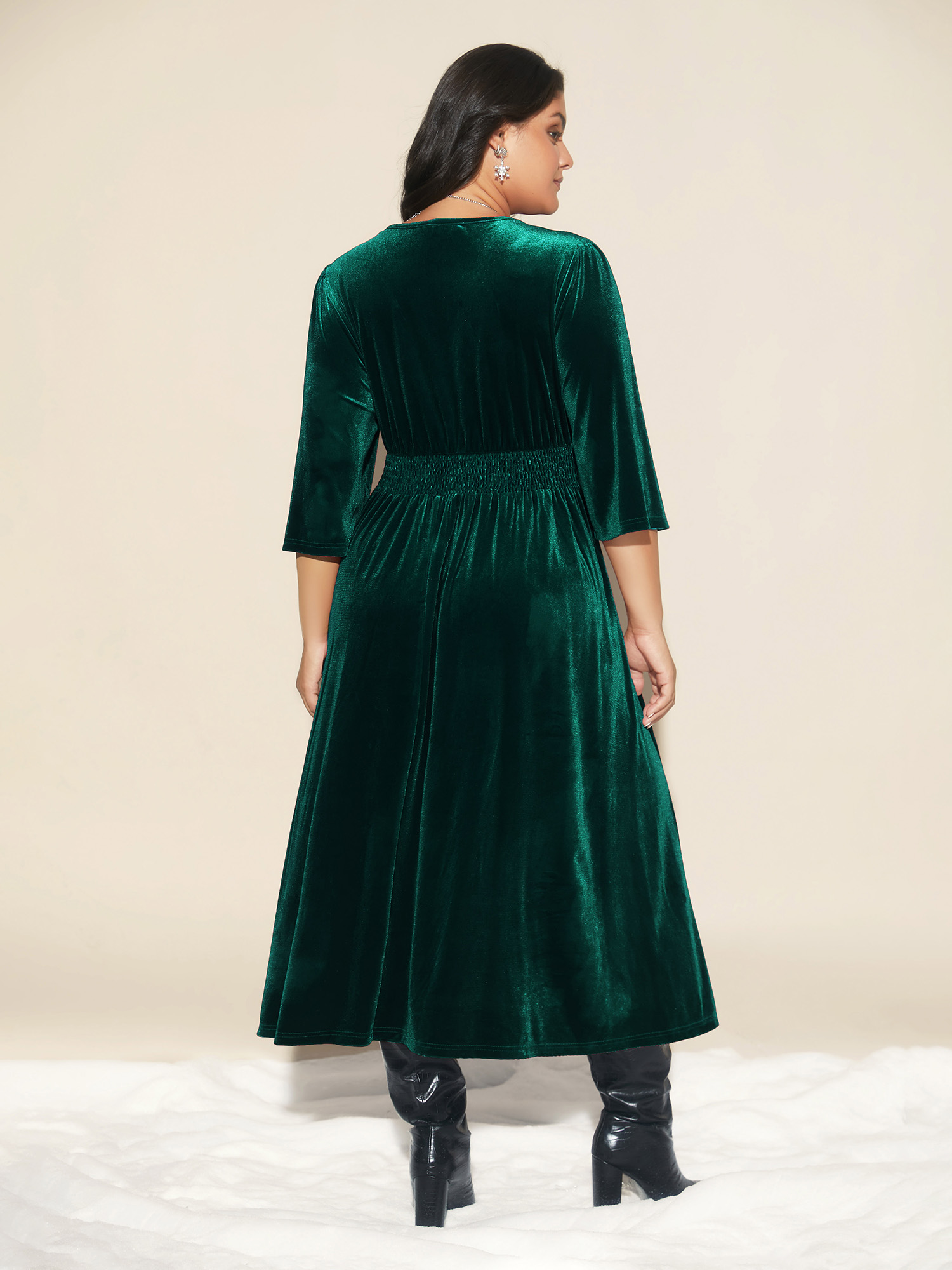 

Plus Size Velvet Ruched Surplice Neckline Midi Dress Teal Women Cocktail Texture Party Curvy Bloomchic