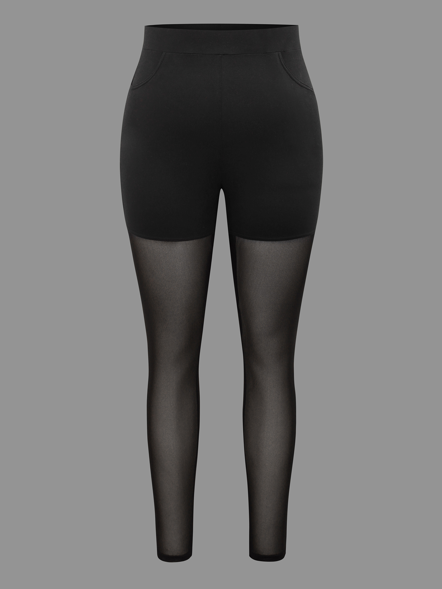 Plus Size Mesh Patchwork Mid Rise Slim-Fit Leggings Women Black Elegant High stretch Skinny Mid Rise Everyday Leggings BloomChic 12/L 
