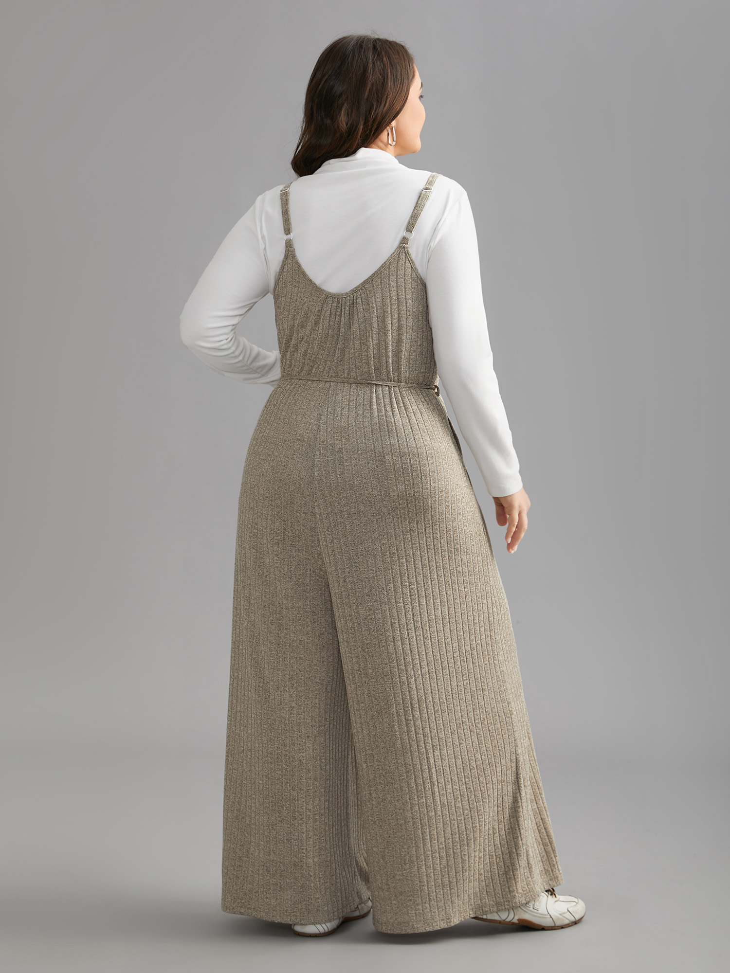 Plus Size Champagne Textured Waist-Tie Pockets Jumpsuit Women Lounge Sleeveless U-neck Everyday Loose Jumpsuits BloomChic 26/4X 