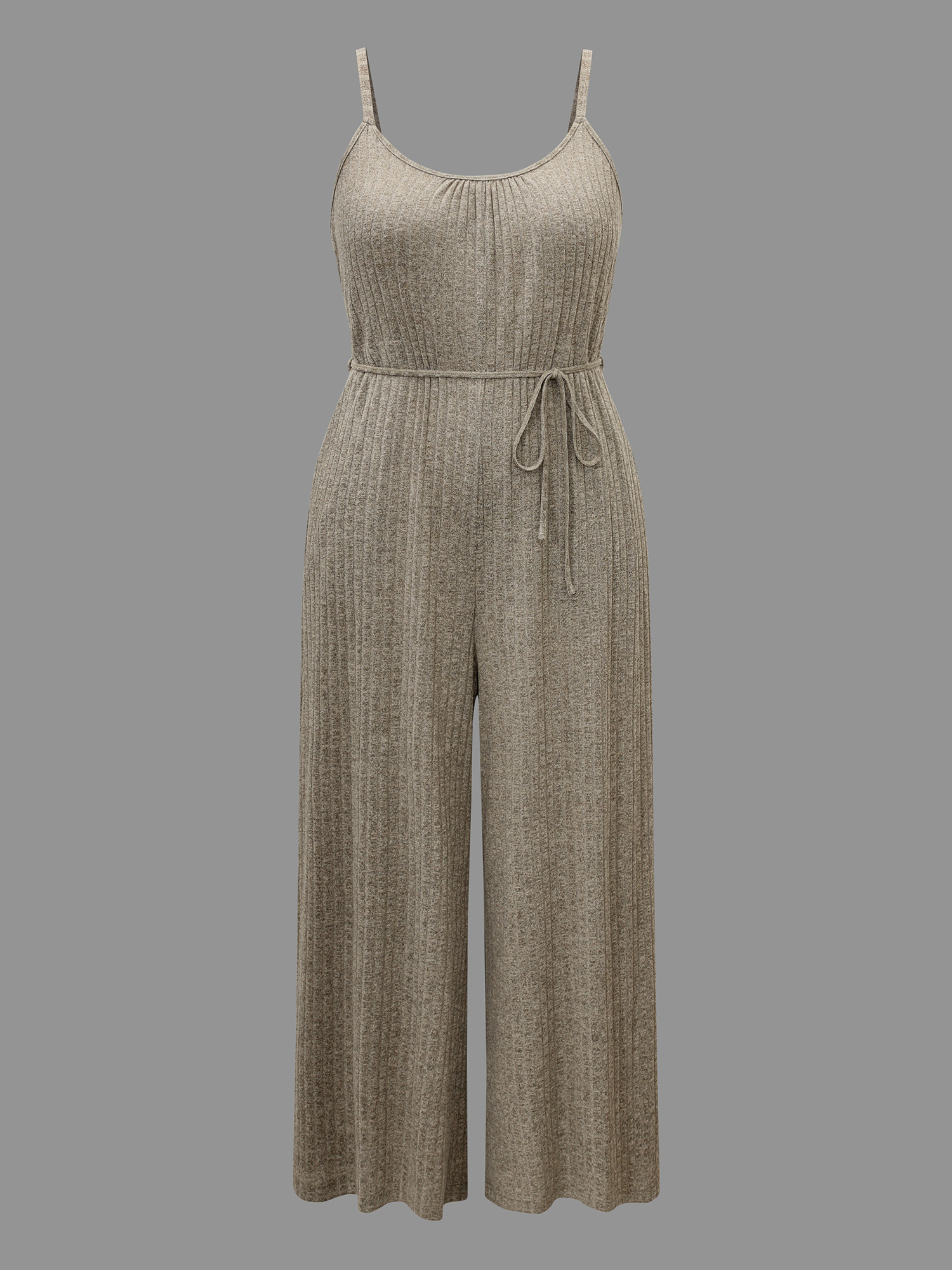 Plus Size Champagne Textured Waist-Tie Pockets Jumpsuit Women Lounge Sleeveless U-neck Everyday Loose Jumpsuits BloomChic 26/4X 