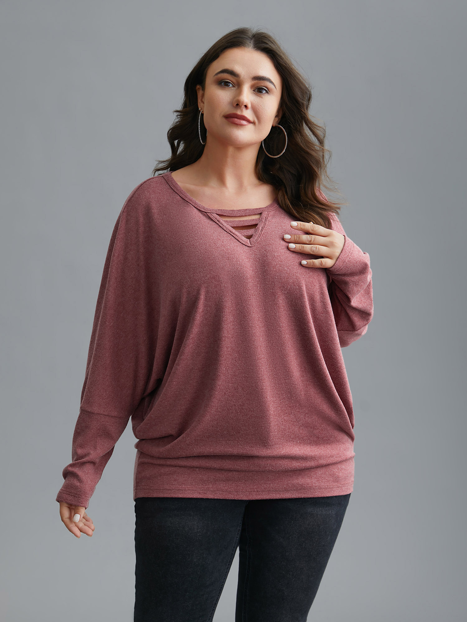 

Plus Size V-Neck Cut-out Seamed T-shirt Russet Women Casual Cut-Out Round Neck Everyday T-shirts BloomChic