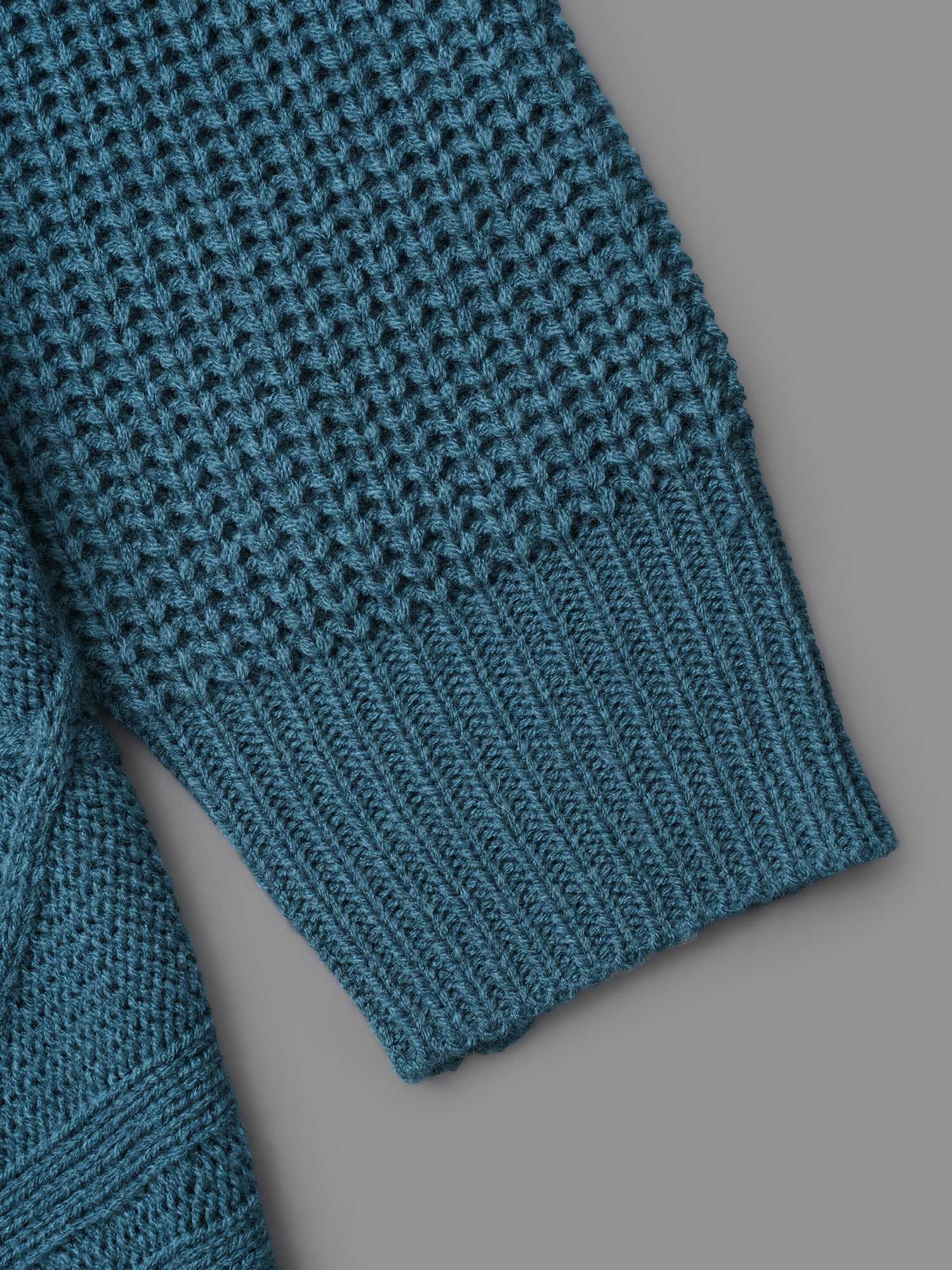 Plus Size Cable Knit Asymmetrical Hem Open-Front Cardigan Cyan Women Casual Loose Long Sleeve Everyday Cardigans BloomChic 12/L 
