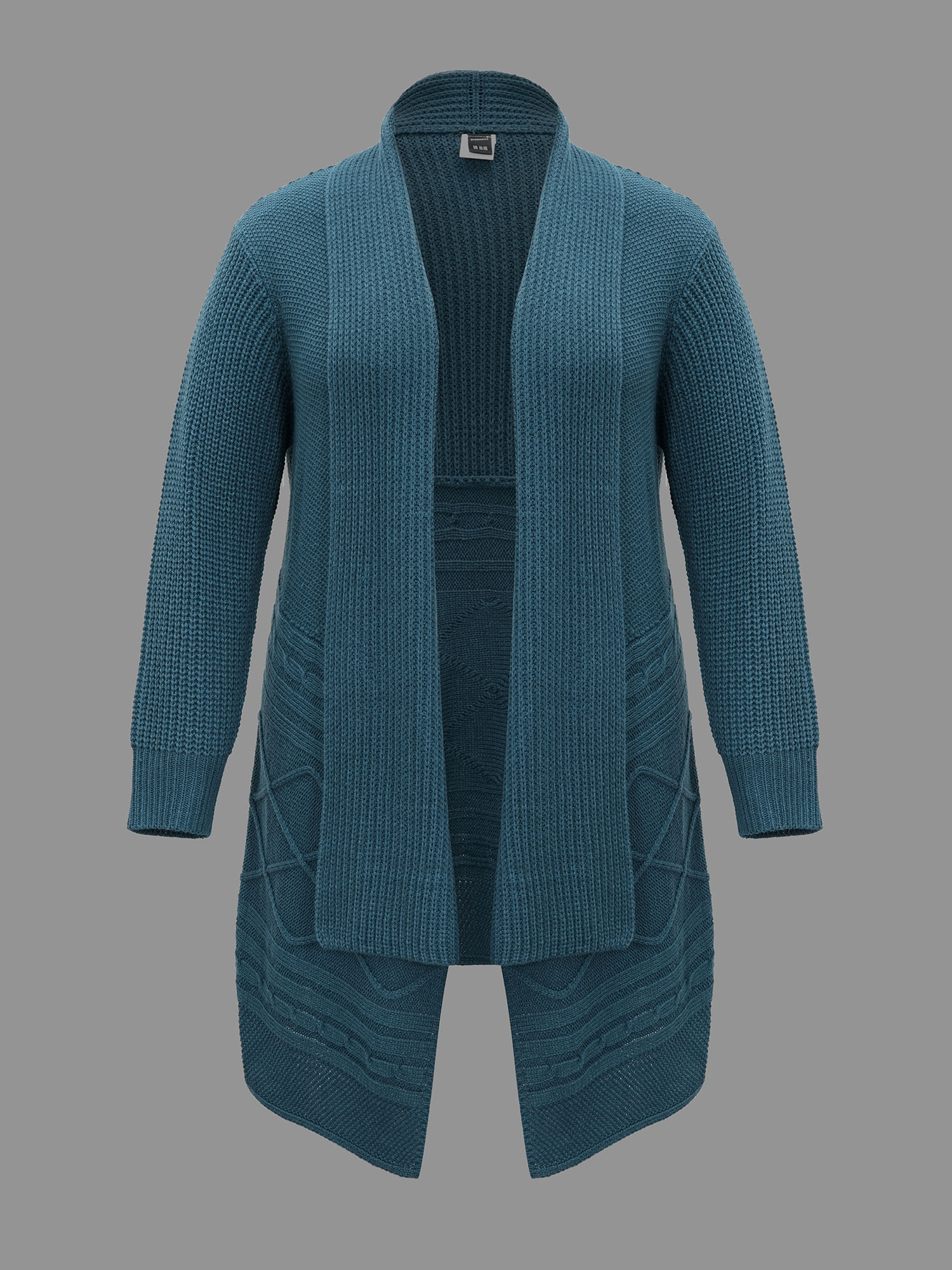 Plus Size Cable Knit Asymmetrical Hem Open-Front Cardigan Cyan Women Casual Loose Long Sleeve Everyday Cardigans BloomChic 12/L 