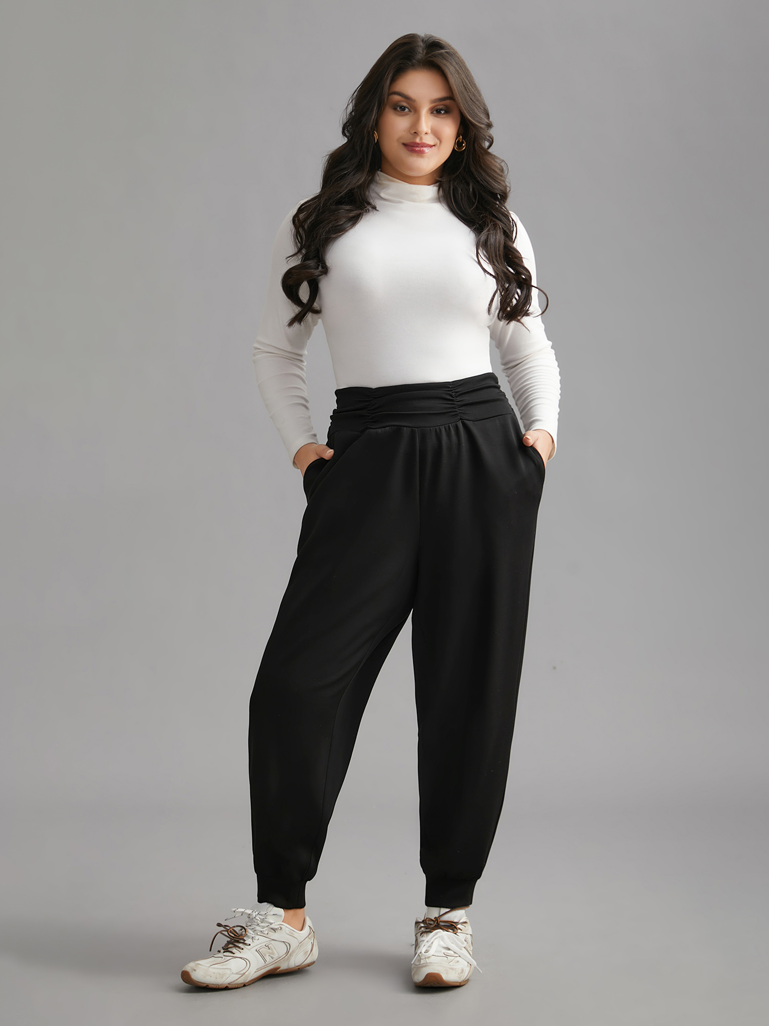 

Plus Size Supersoft Essentials Elastic Waist Pockets Jogger Pants Women Black Casual Mid Rise Everyday Pants BloomChic