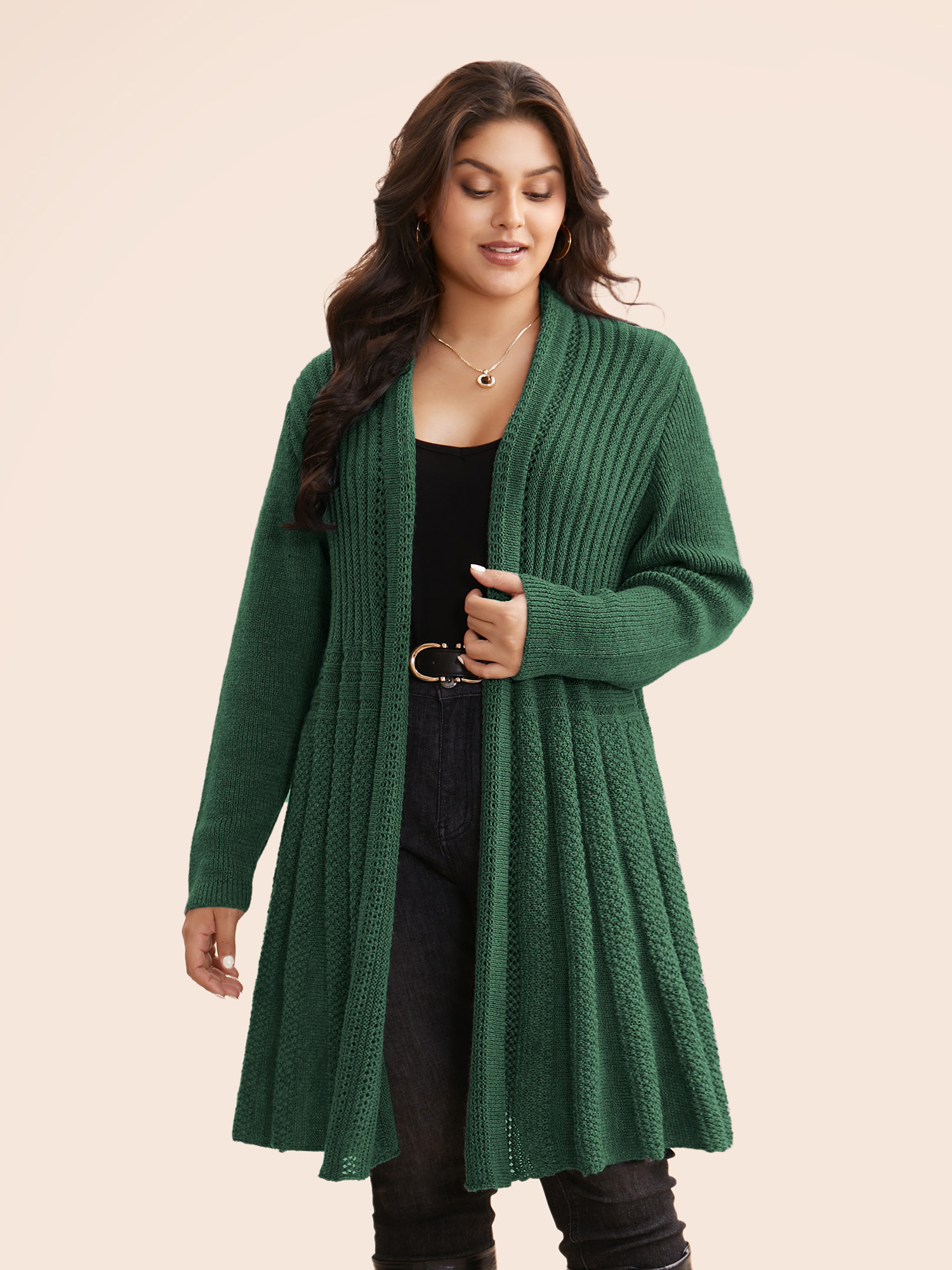 

Plus Size Plain Textured Kimono Collar Cardigan Truegreen Women Casual Loose Long Sleeve Everyday Cardigans BloomChic