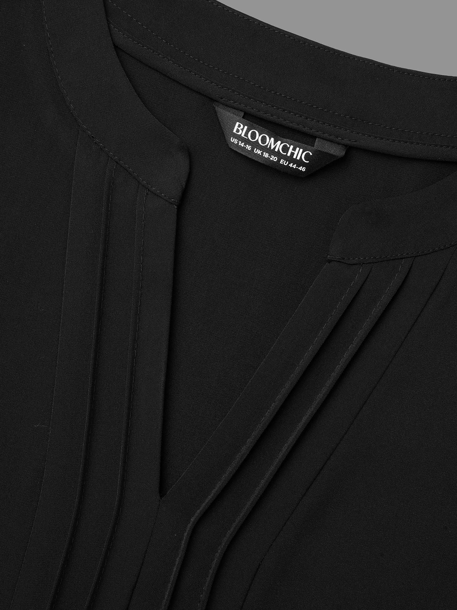 Plus Size Black Notched Collar Pleated Lantern Sleeve Blouse Women At the Office Long Sleeve Notched collar Work Blouses BloomChic 28/5X 