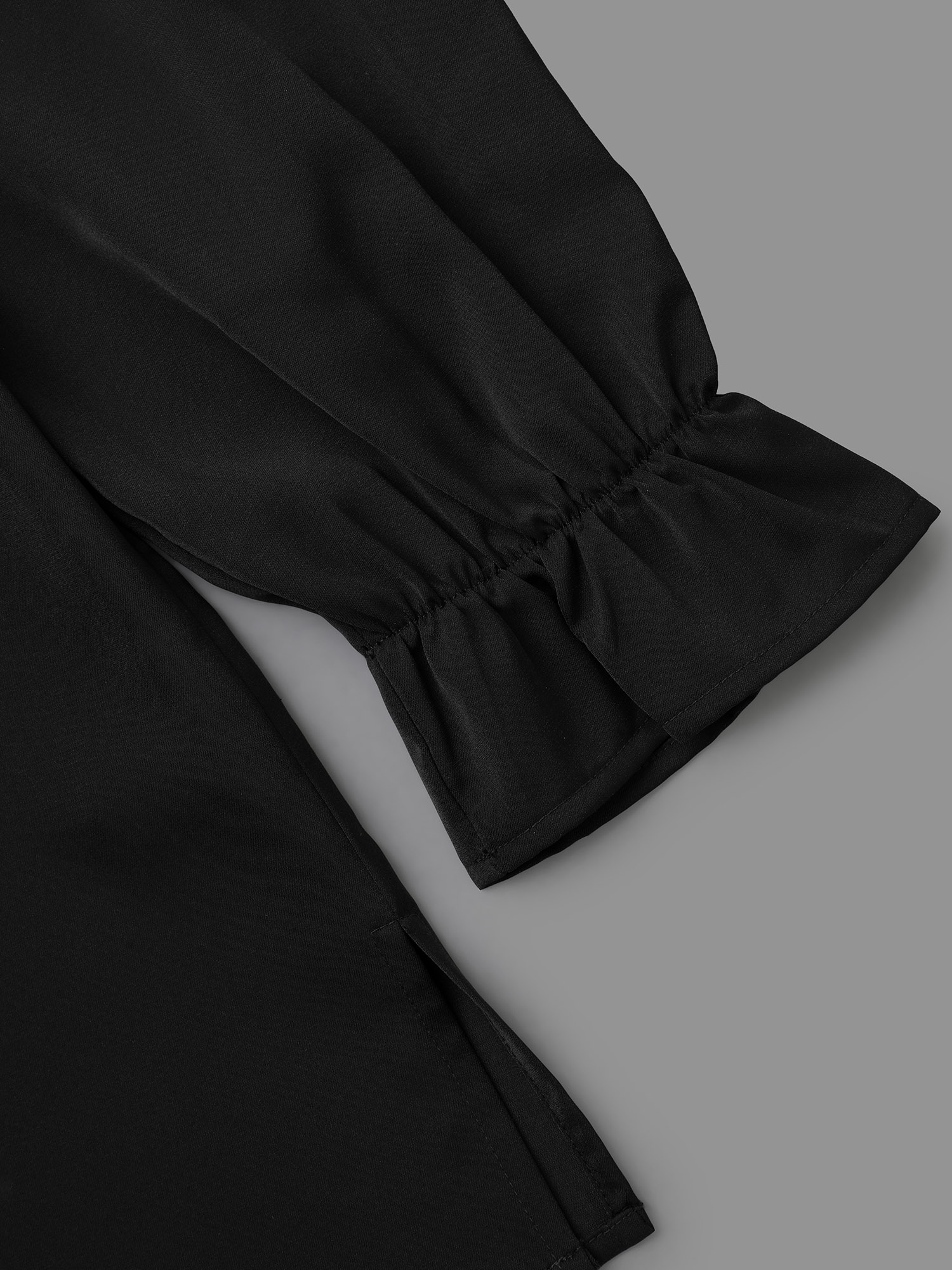 Plus Size Black Notched Collar Pleated Lantern Sleeve Blouse Women At the Office Long Sleeve Notched collar Work Blouses BloomChic 28/5X 