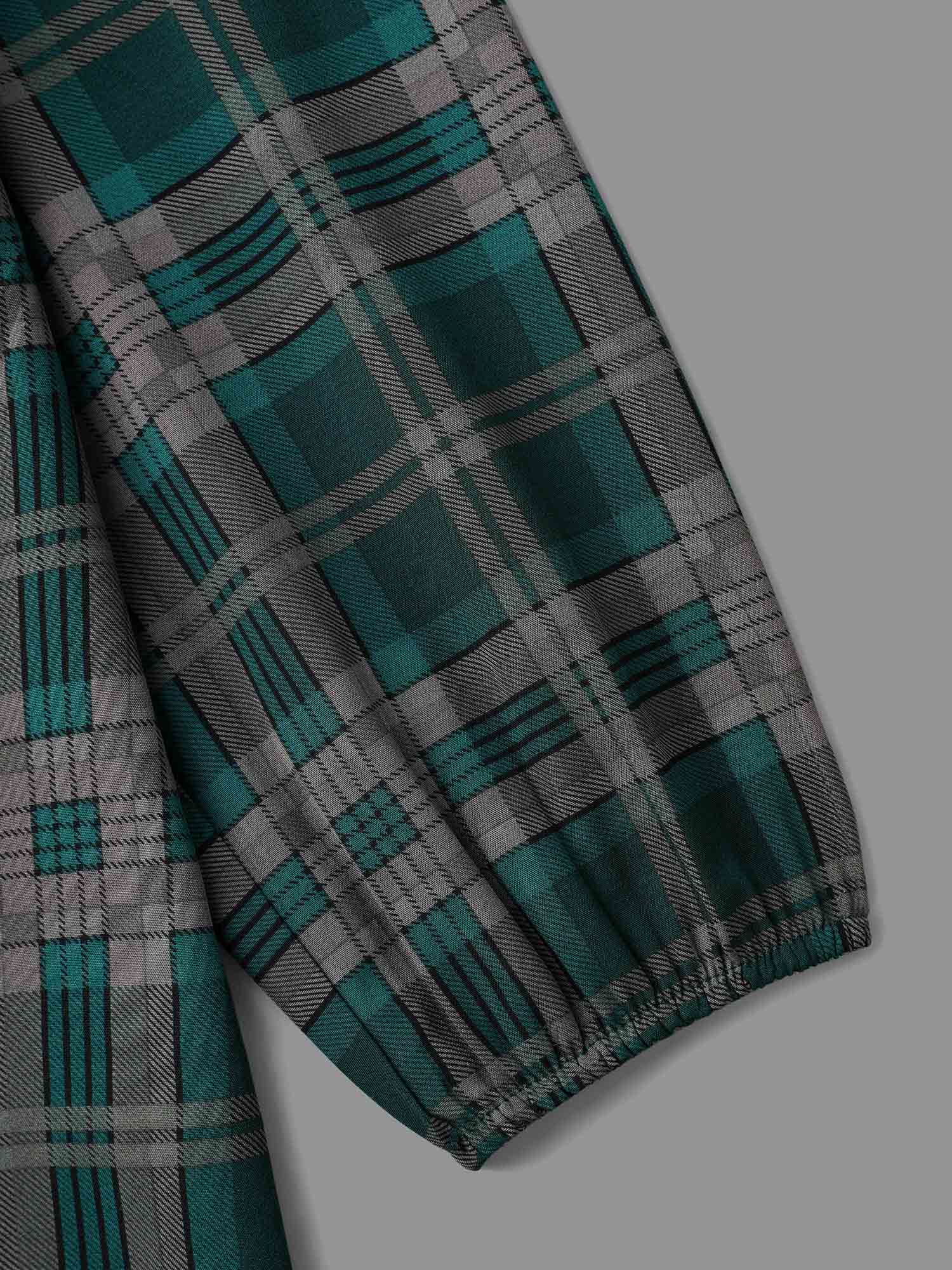 Plus Size DarkSlateGray Plaid Pattern Chest Pocket Blouse Women Elegant Extra Long Sleeve V-neck Everyday Blouses BloomChic 26/4X 