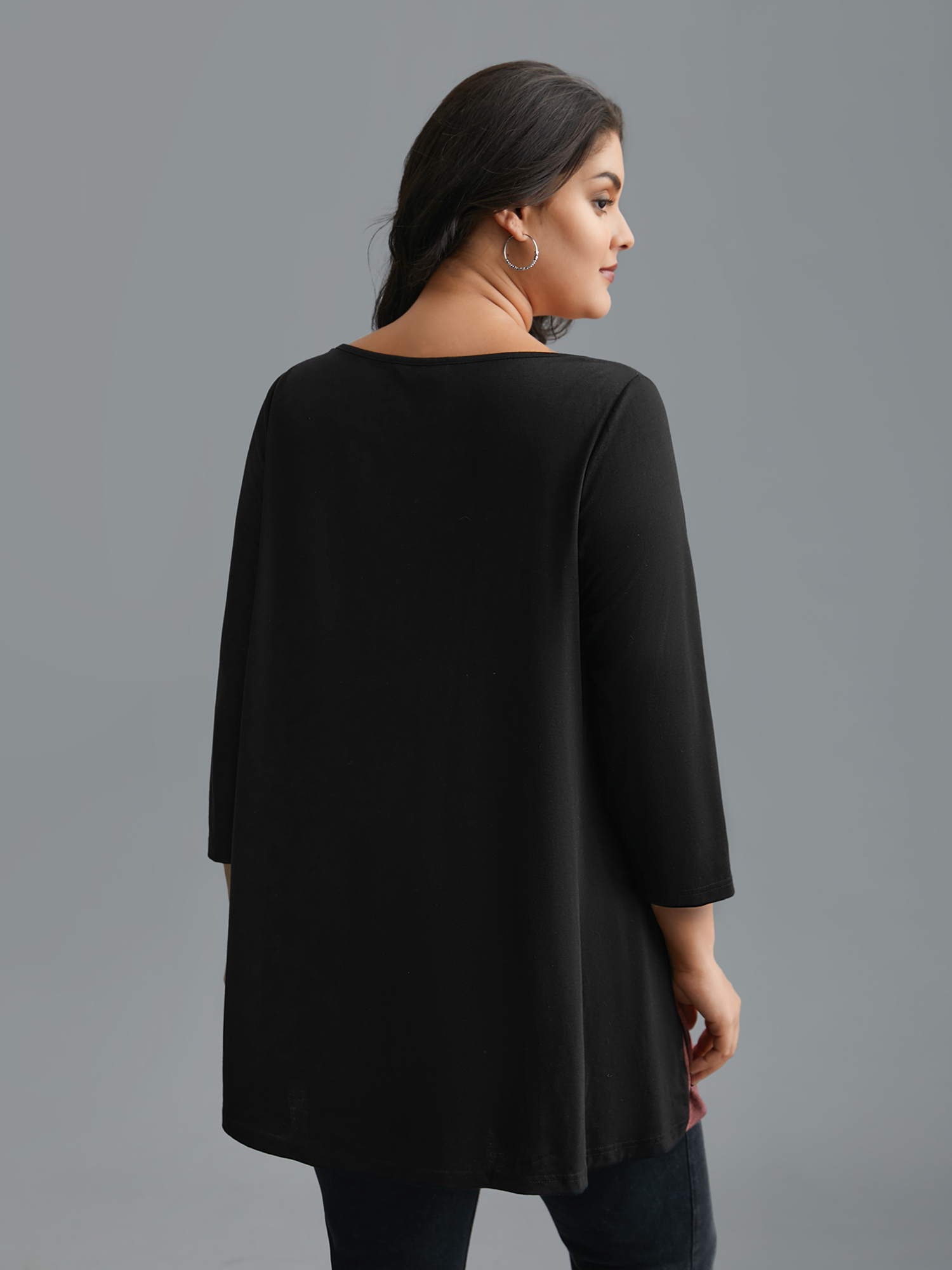 Plus Size Color Block Chest Pocket Round Neck T-Shirt Multicolor Women Casual Contrast Boat Neck Loose Everyday T-shirts BloomChic 26/4X 