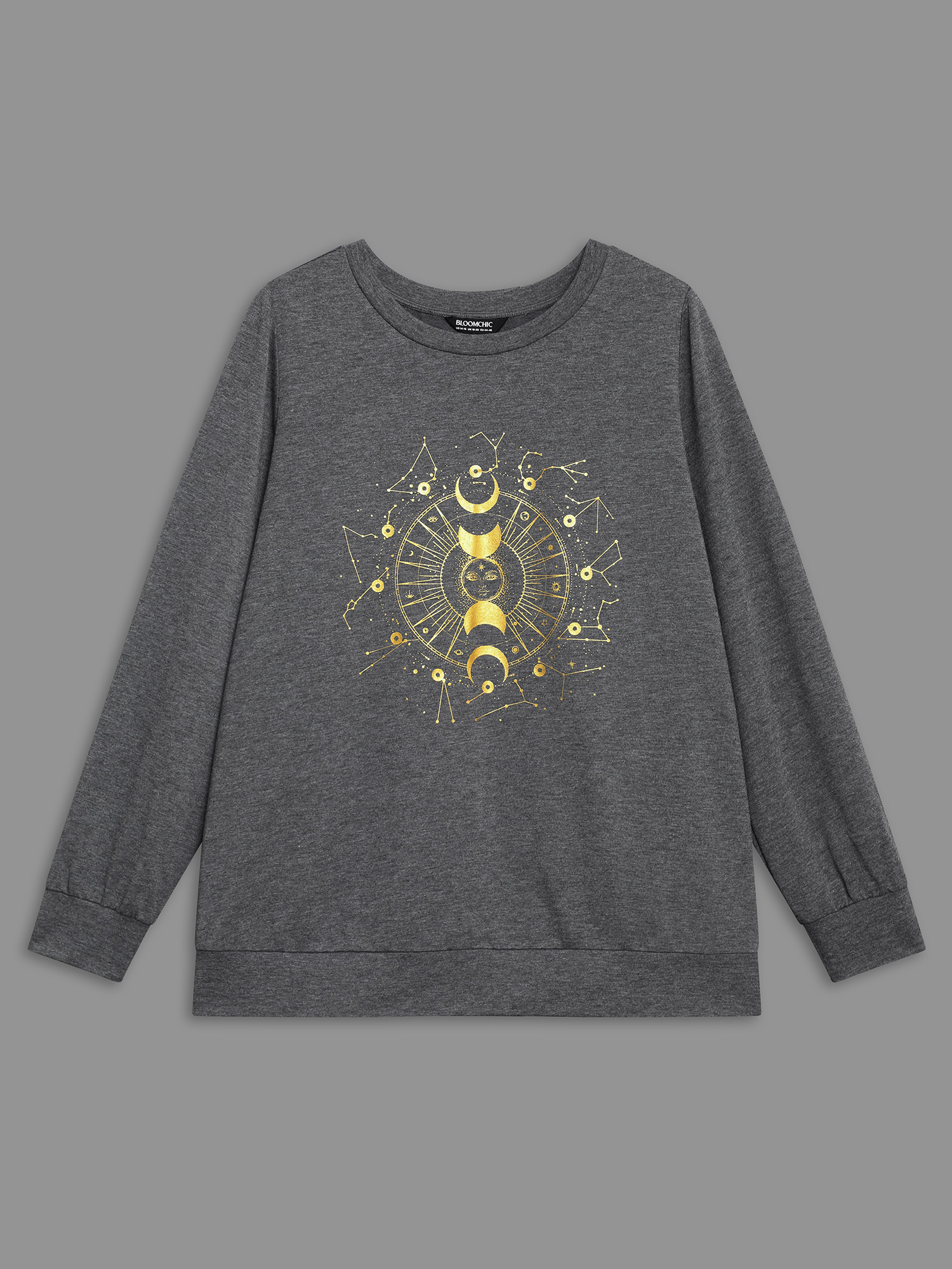 

Plus Size Star & Moon Print Round Neck Sweatshirt Women DimGray Casual Non Hooded Everyday Sweatshirts BloomChic