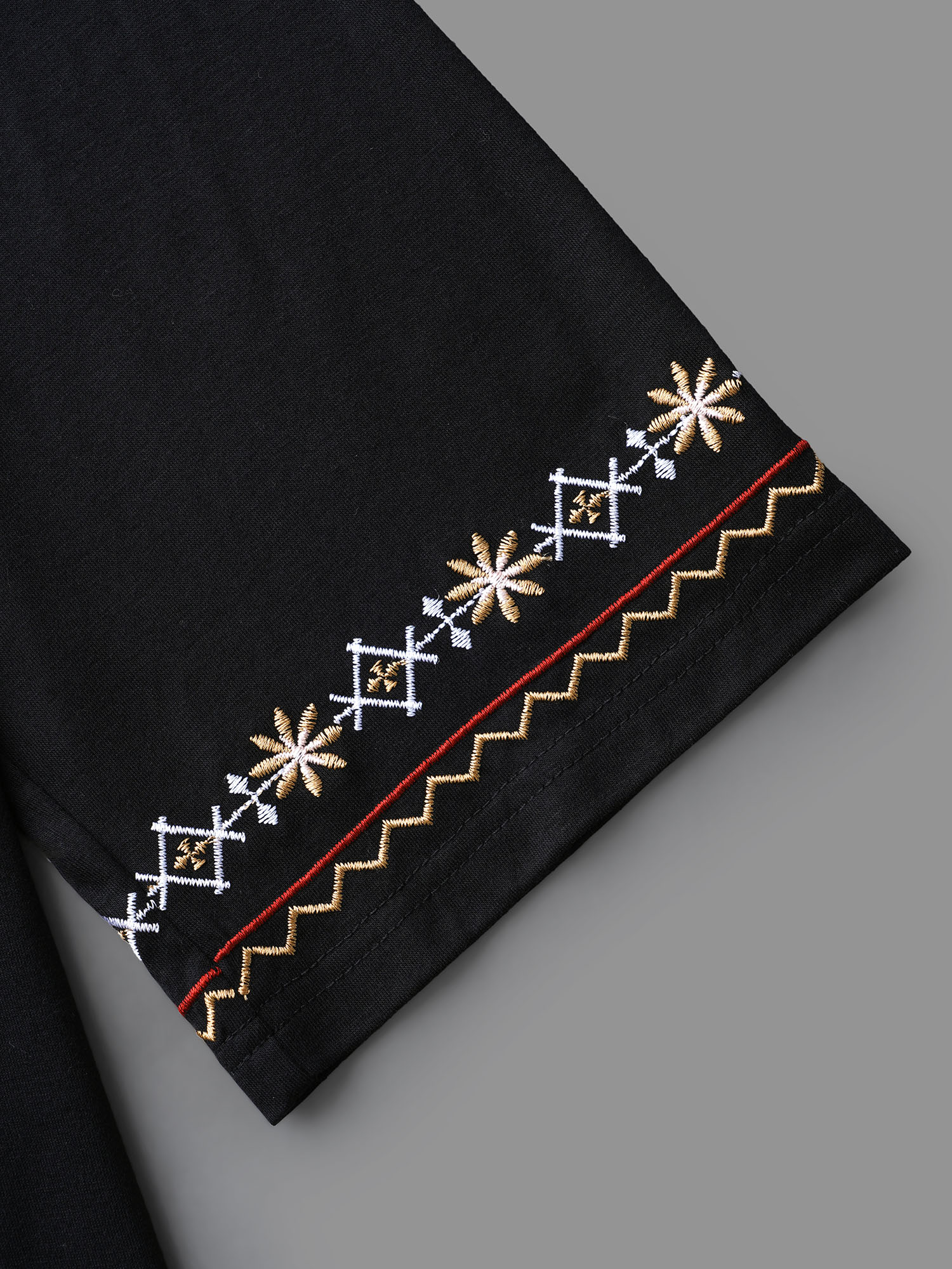 Plus Size Floral Embroidered V-Neck T-shirt Black Women Elegant Embroidered Natural Flowers V-neck Everyday T-shirts BloomChic 22-24/3X 