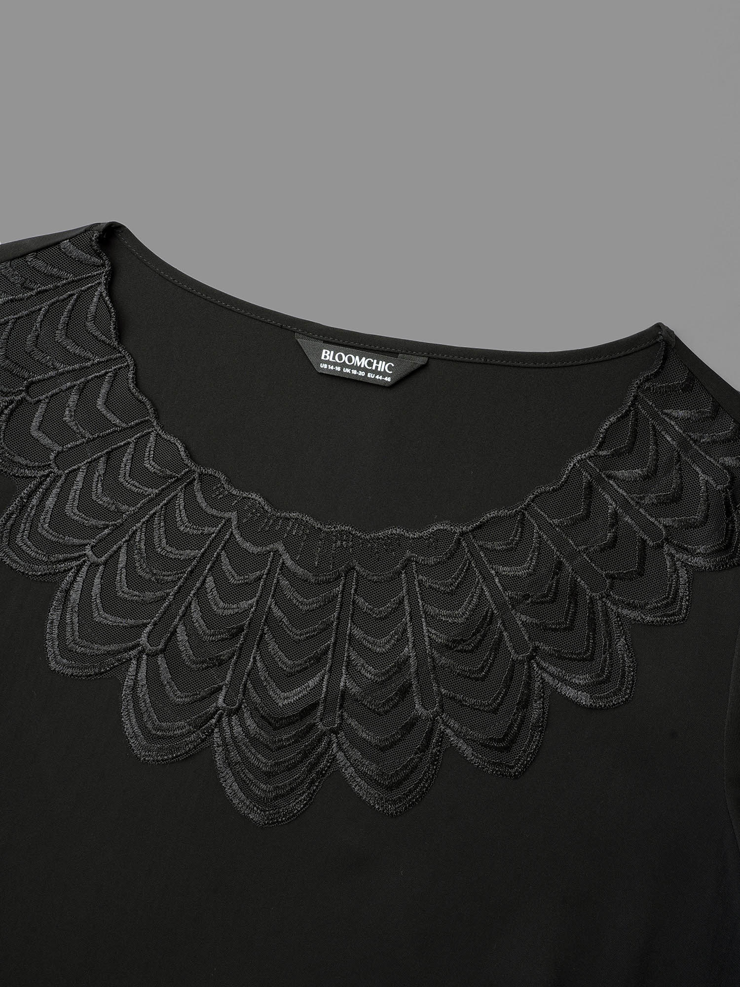 Plus Size Black Lace Trim Sheer Neckline Blouse Women Elegant Long Sleeve Round Neck Everyday Blouses BloomChic 18-20/2X 