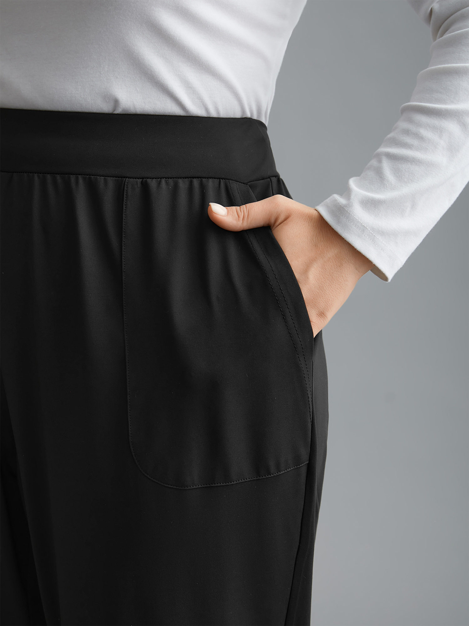 Plus Size Elastic Waist Mid-Rise Yoga Jogger Pants Women Black Casual Mid Rise Everyday Pants BloomChic 14-16/1X 