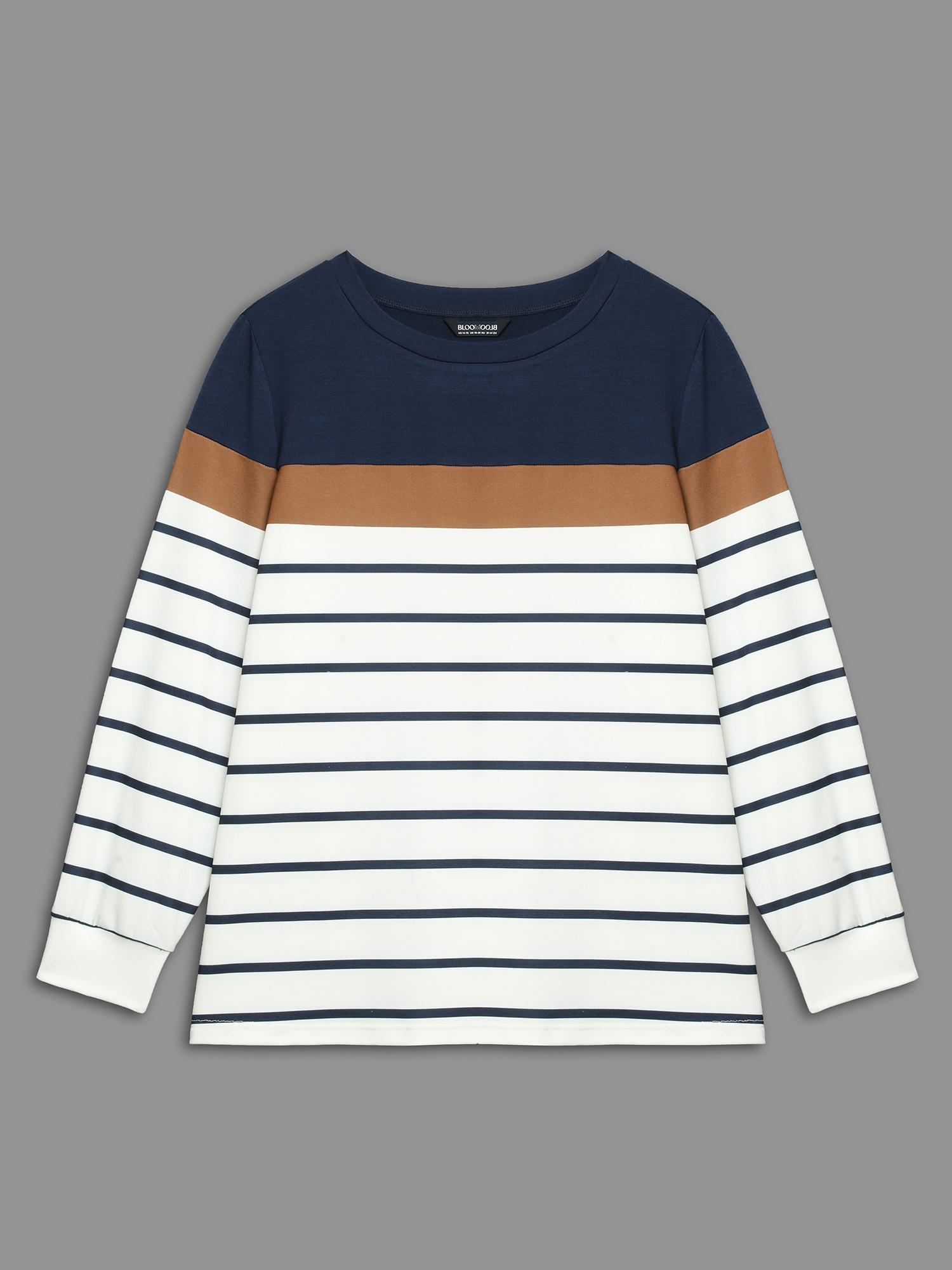 Plus Size Striped Contrast Round Neck Sweatshirt Women Midnight Casual Contrast Loose Round Neck Everyday Sweatshirts BloomChic 10/M 