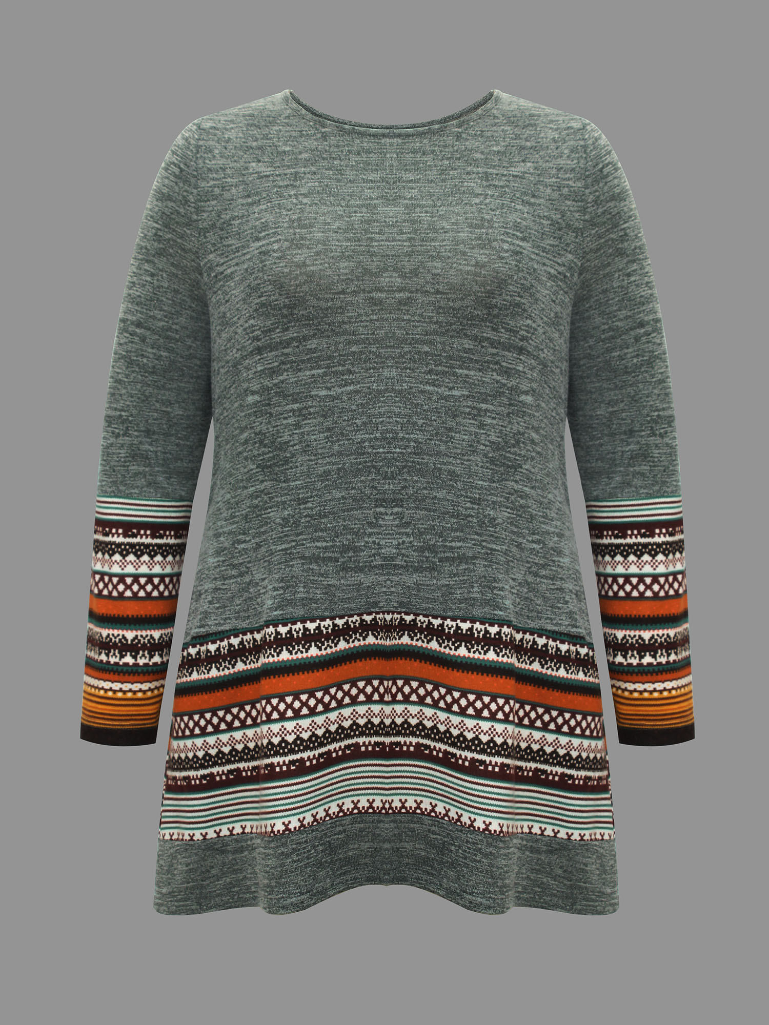 Plus Size Tunic Boho Print Pocket T-shirt Sage Women Casual Contrast Round Neck Loose Everyday T-shirts BloomChic 18-20/2X 