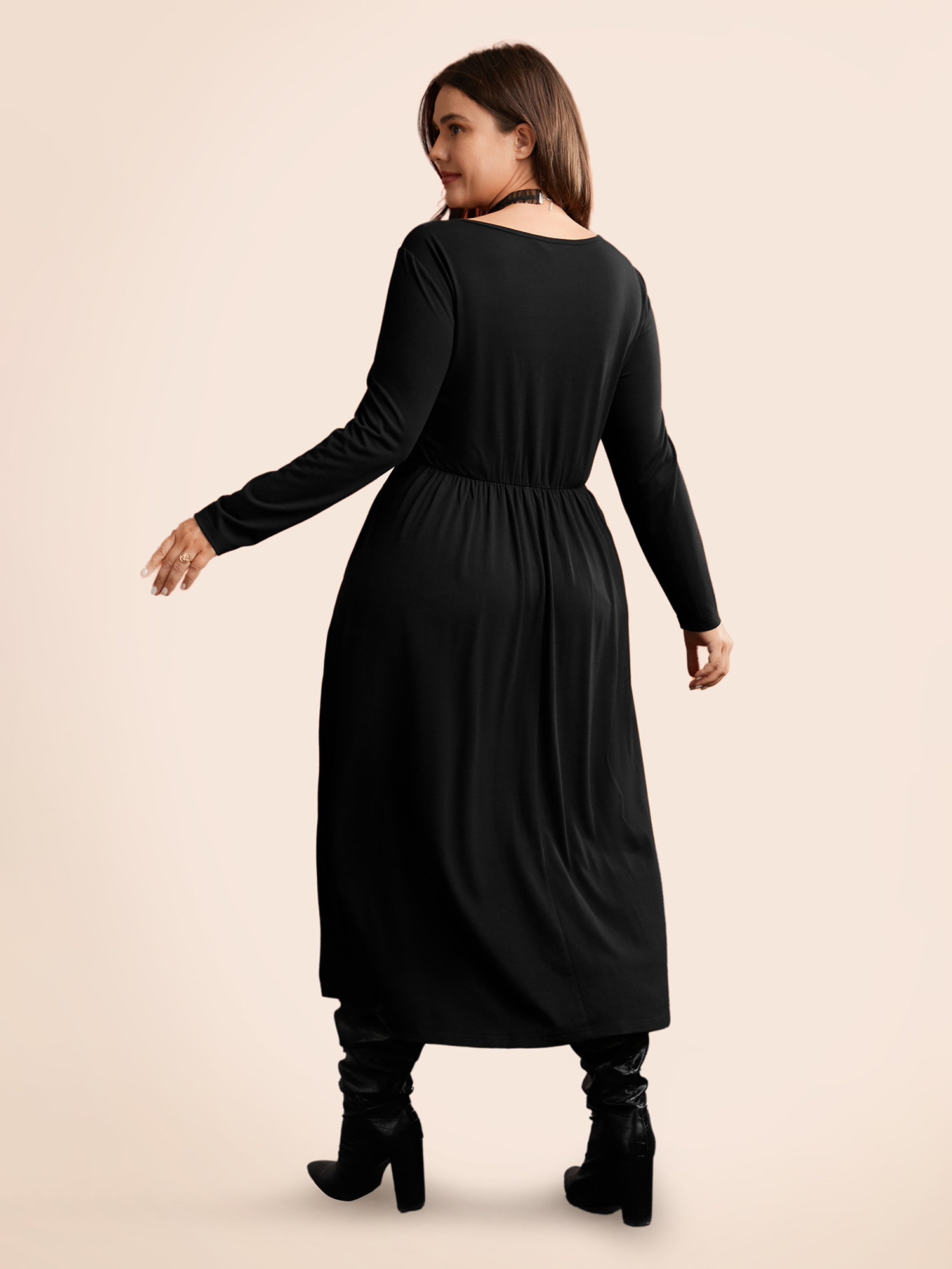 

Plus Size Stretchy Knit Adjustable Tie Frill Trim Midi Dress Deeppurplered Women Cocktail Wraparound straps Party Curvy Bloomchic