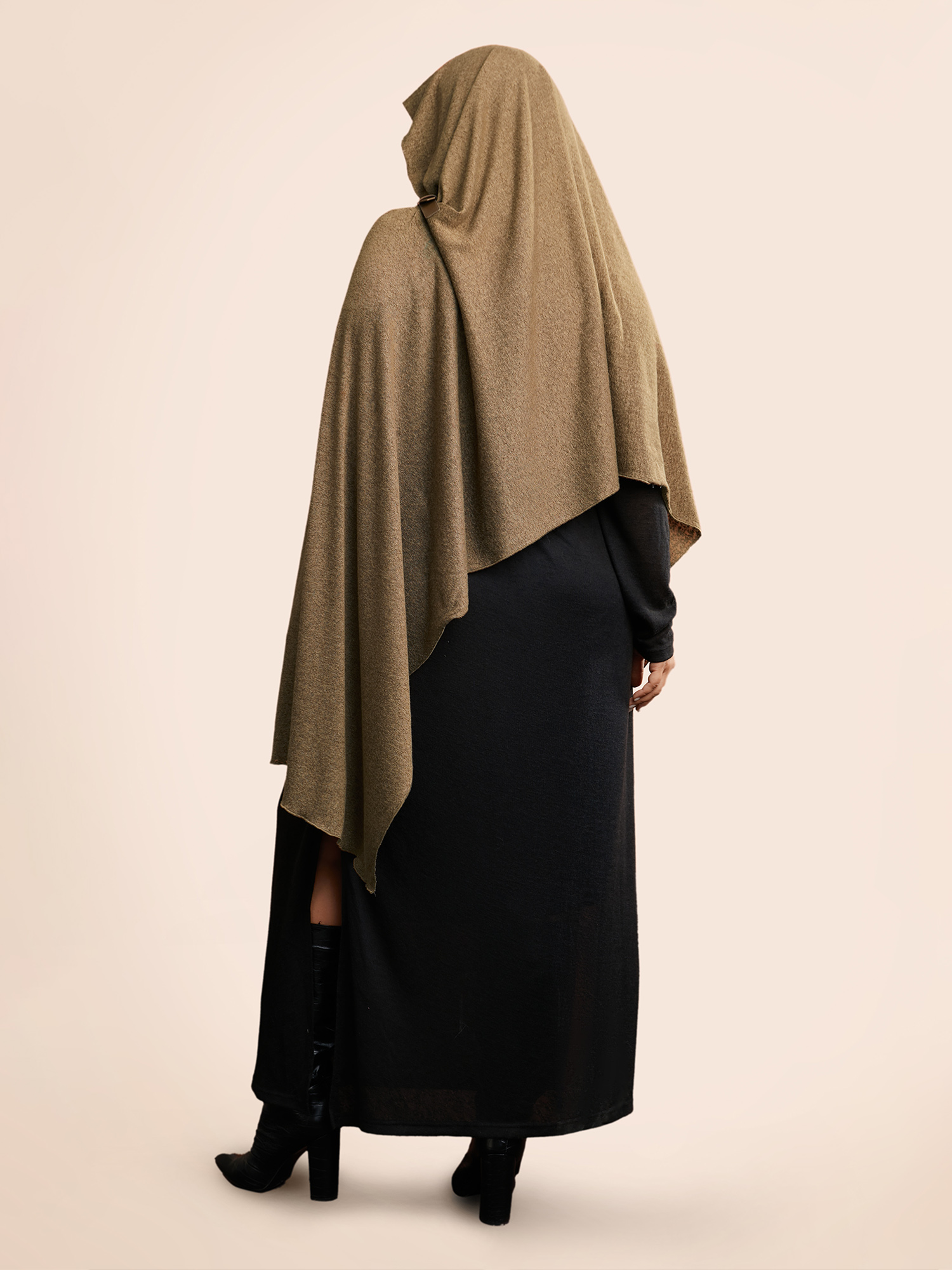 Plus Size Knitted Leather Buckle Cape Styled Shawl Women Yellowishbrown Elegant Asymmetrical Loose Ladies Everyday Winter Coats BloomChic 12/L 