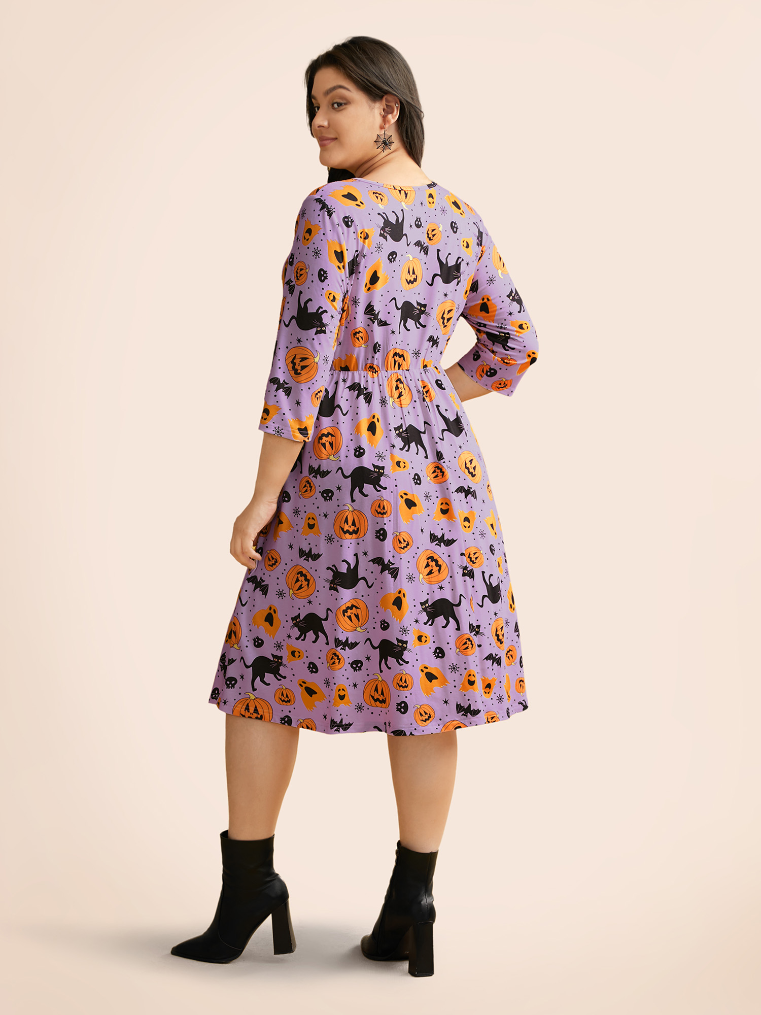 

Plus Size Pumpkin Spiced Elastic Waist Printed Midi Dress Lilac Women Cocktail Non Party Curvy Bloomchic