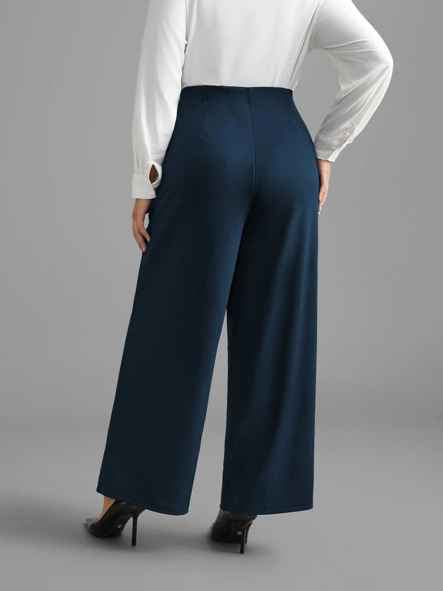 Plus Size Solid Elastic Waist Pleated Wide Leg Pants Women Aegean At the Office Wide Leg Mid Rise Work Pants BloomChic 14-16/1X 