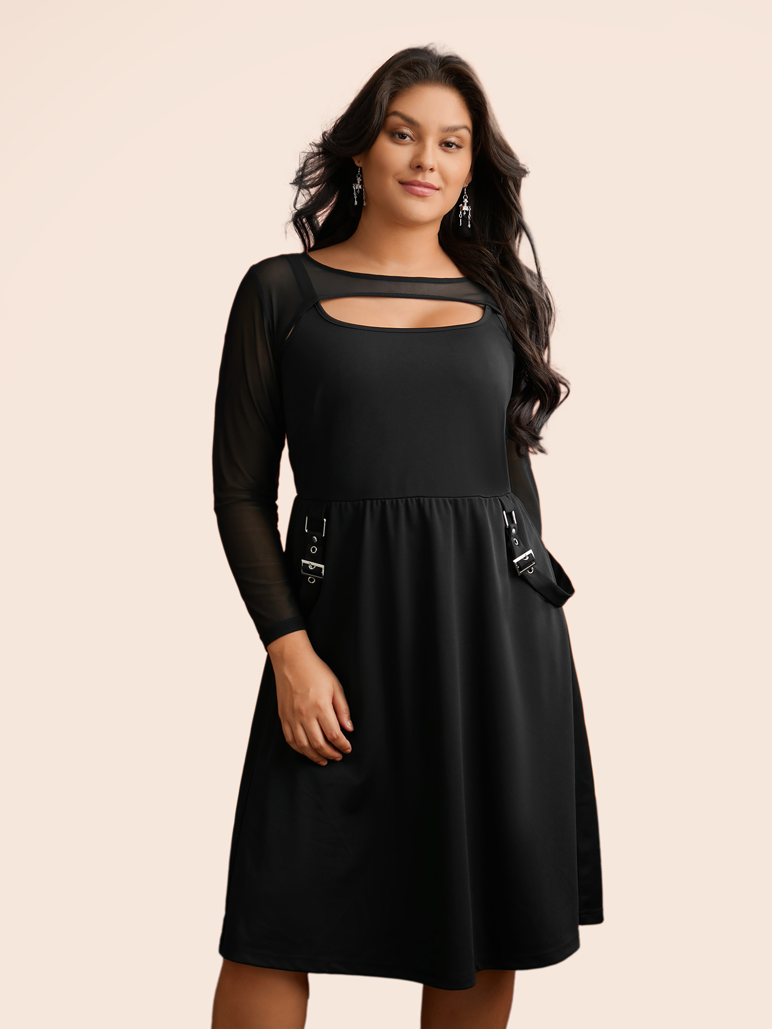 

Plus Size Gothic Knit Faux Two Piece Dress Black Women Cocktail See through Party Curvy Bloomchic