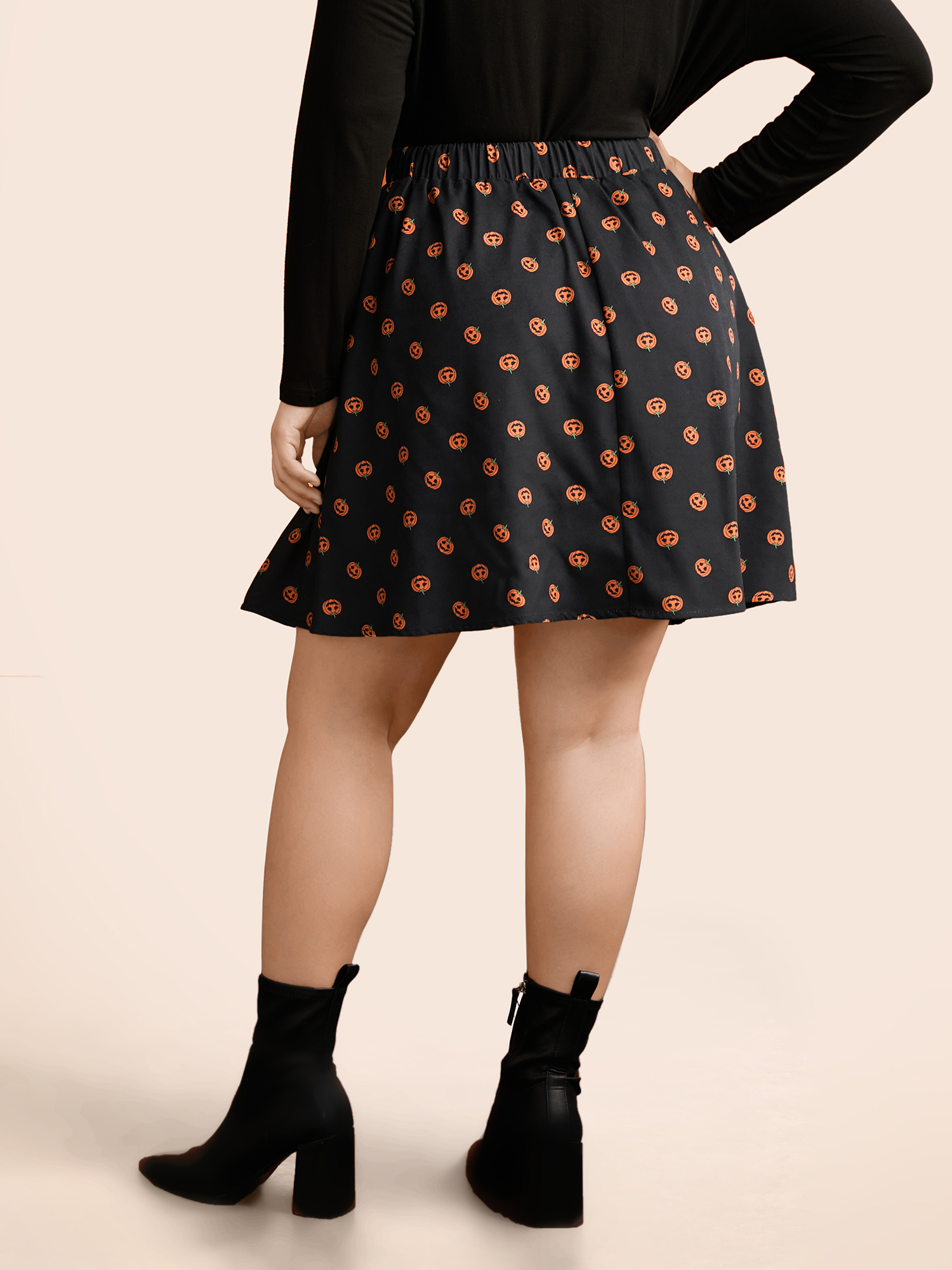 

Plus Size Pumpkin Spice A-Line Mini Skirt Women Black Cocktail Non No stretch Slanted pocket Party Skirts BloomChic