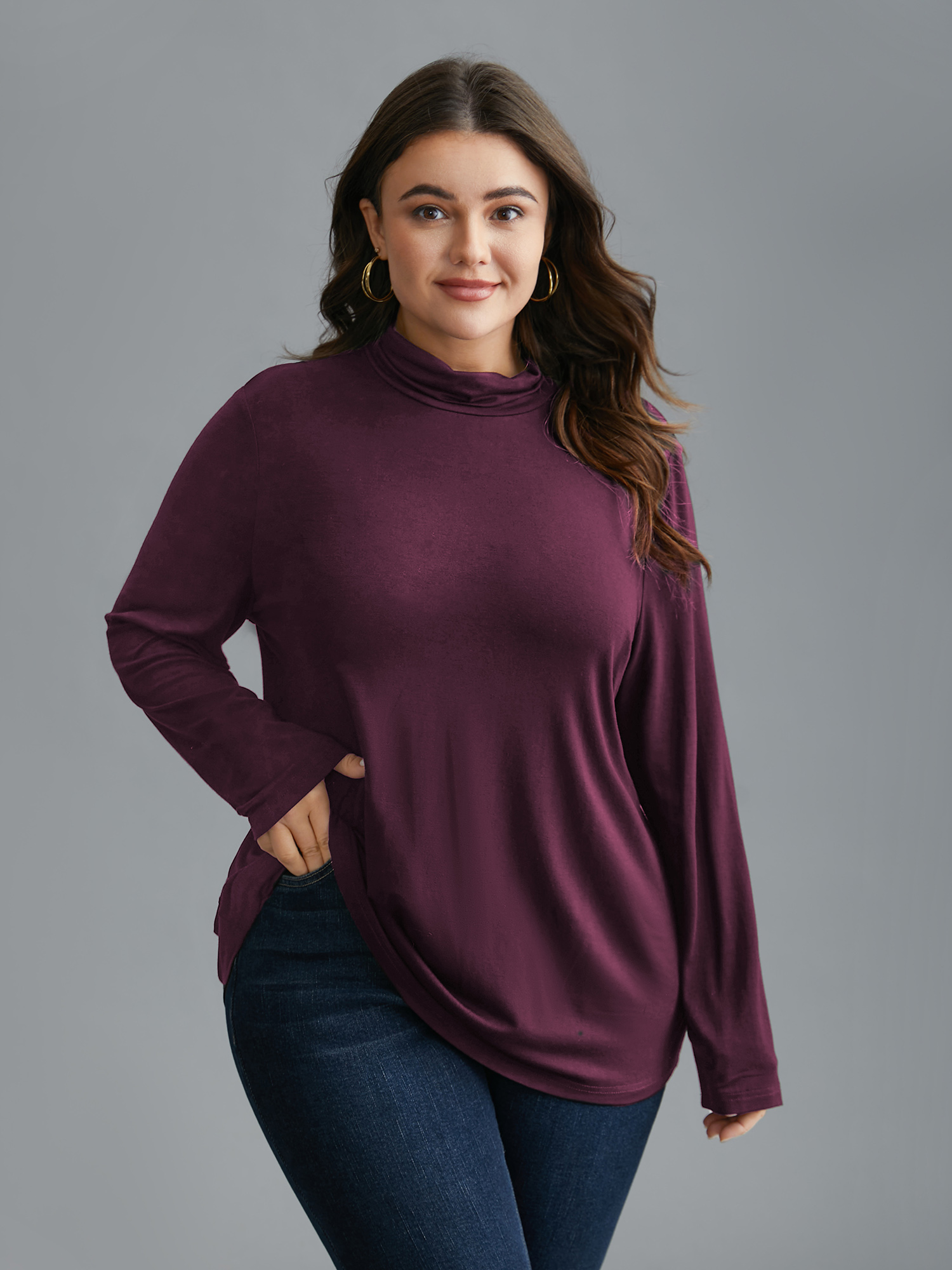 

Plus Size Supersoft Essentials Solid Mock Neck T-shirt Deeppurplered Women Casual Non Mock Neck Everyday T-shirts BloomChic