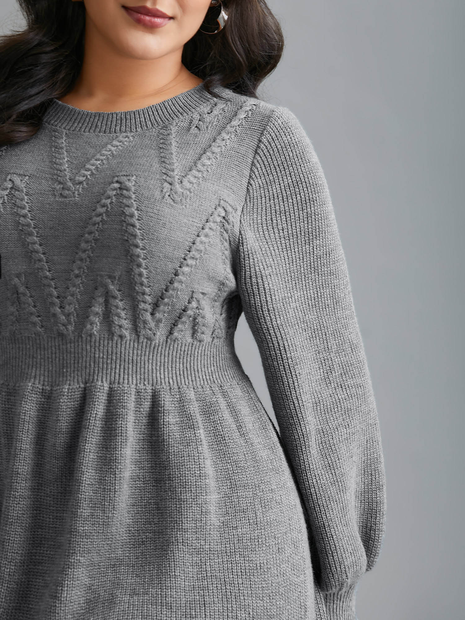 Plus Size Cable Knit Elastic Waist Midi Sweater Dress DarkGray Women Elegant Bodycon Long Sleeve Everyday Sweater Dresses BloomChic 28/5X 