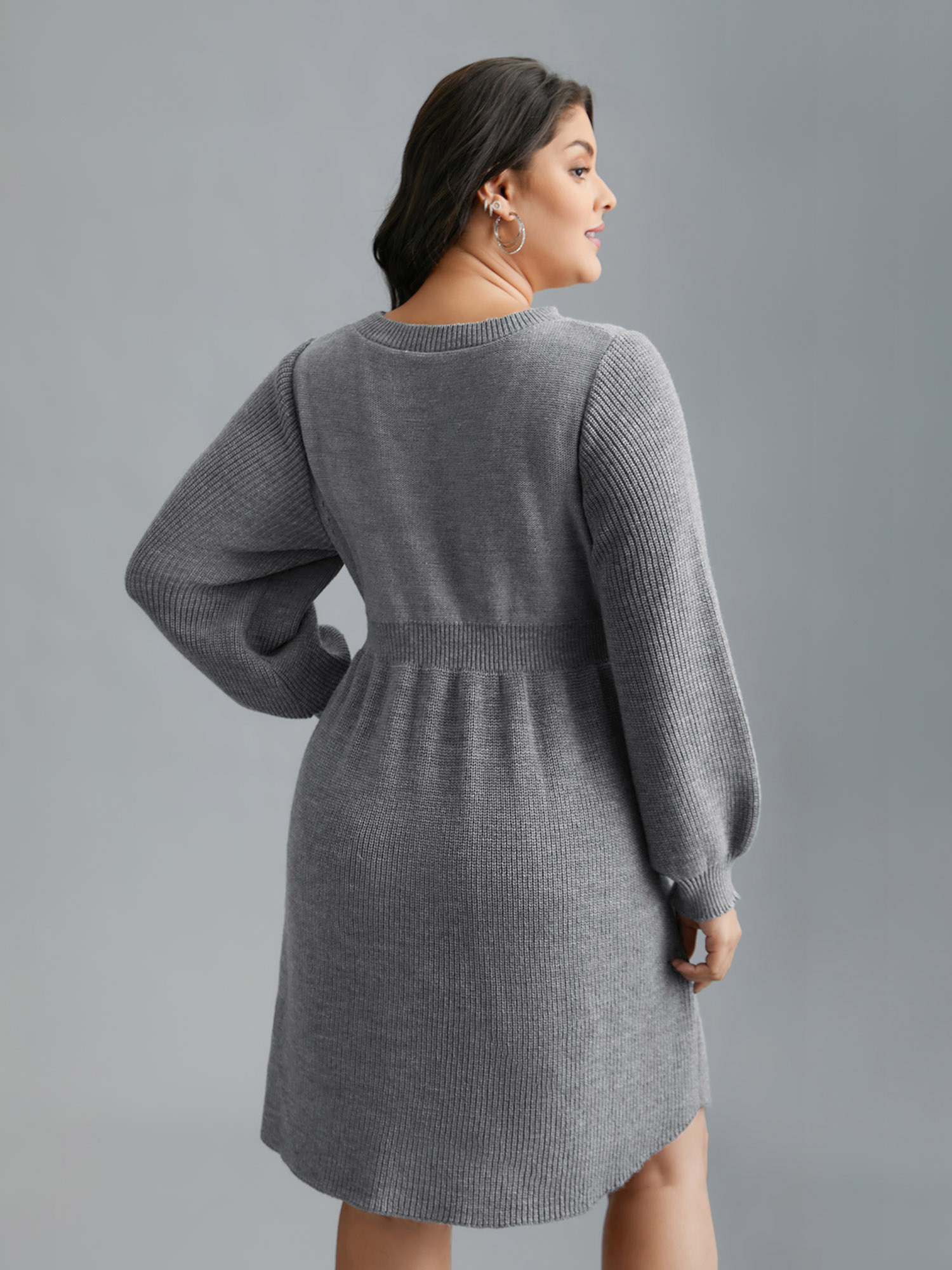 Plus Size Cable Knit Elastic Waist Midi Sweater Dress DarkGray Women Elegant Bodycon Long Sleeve Everyday Sweater Dresses BloomChic 28/5X 