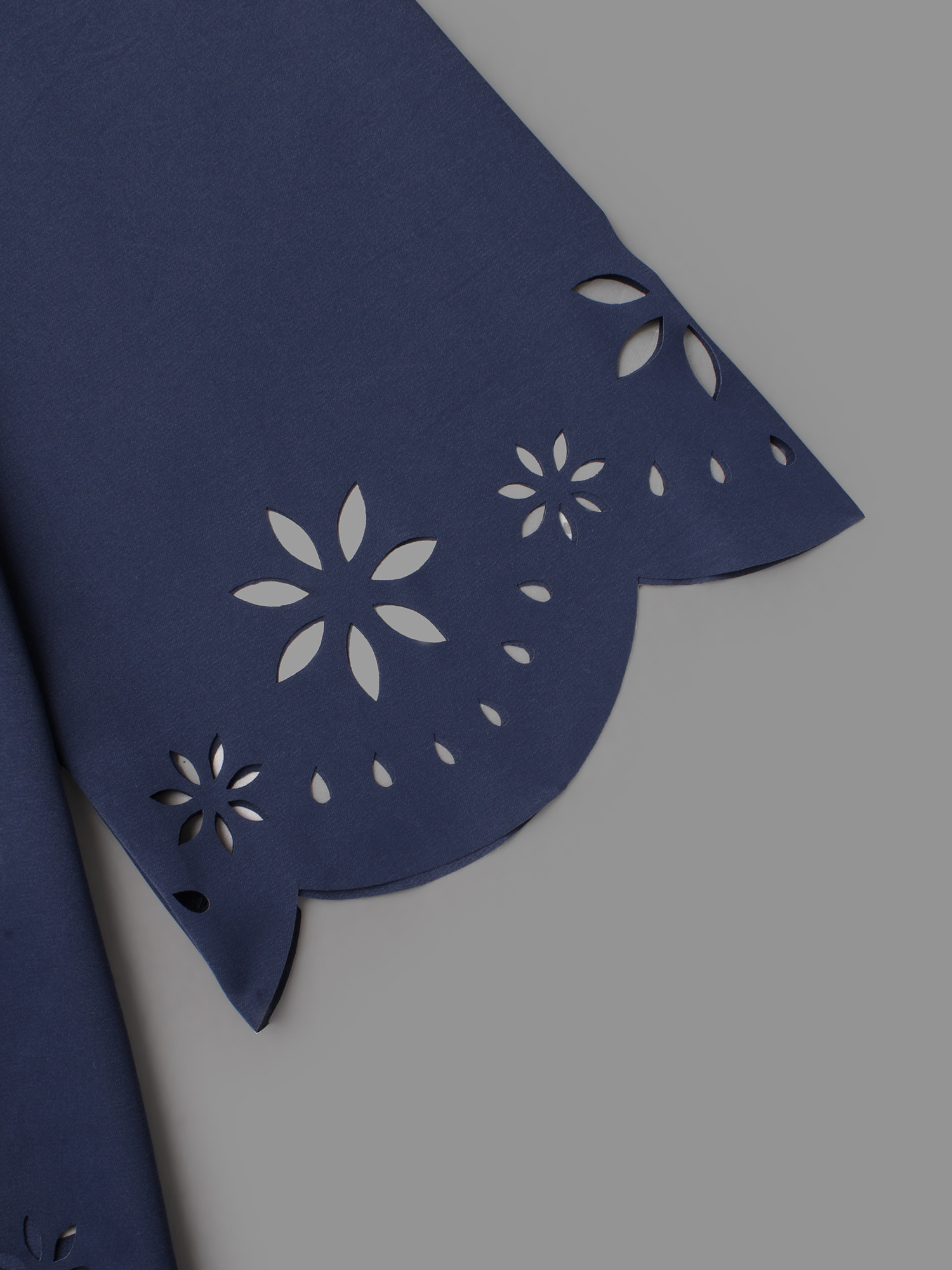 Plus Size Indigo Laser Cut Design V-Neck Blouse Women At the Office Three Quater Length Sleeve V-neck Work Blouses BloomChic 14-16/1X 