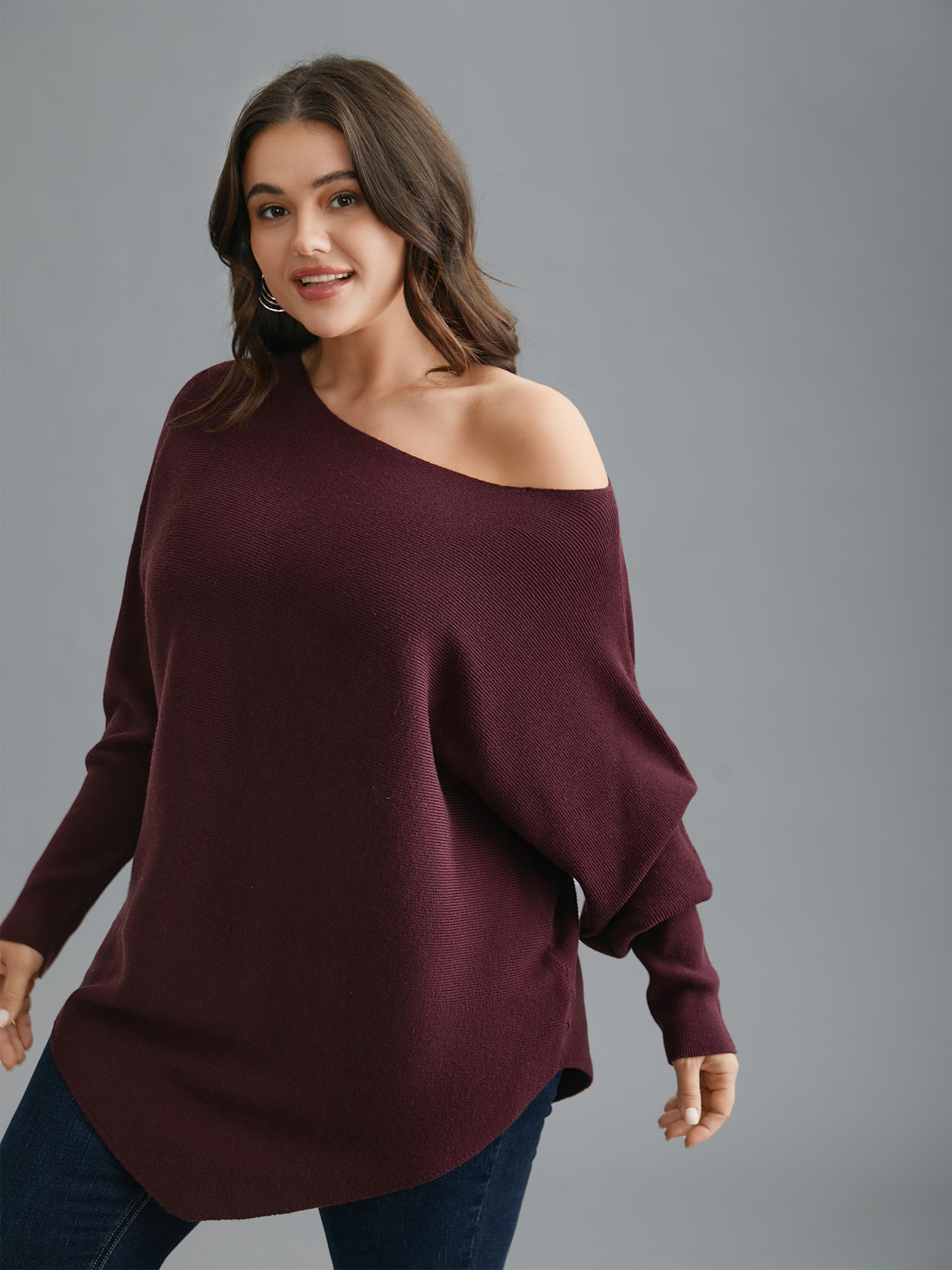 

Plus Size Supersoft Essentials Solid Dolman Sleeve Pullover Deepred Women Casual Loose Long Sleeve Boat Neck Everyday Pullovers BloomChic