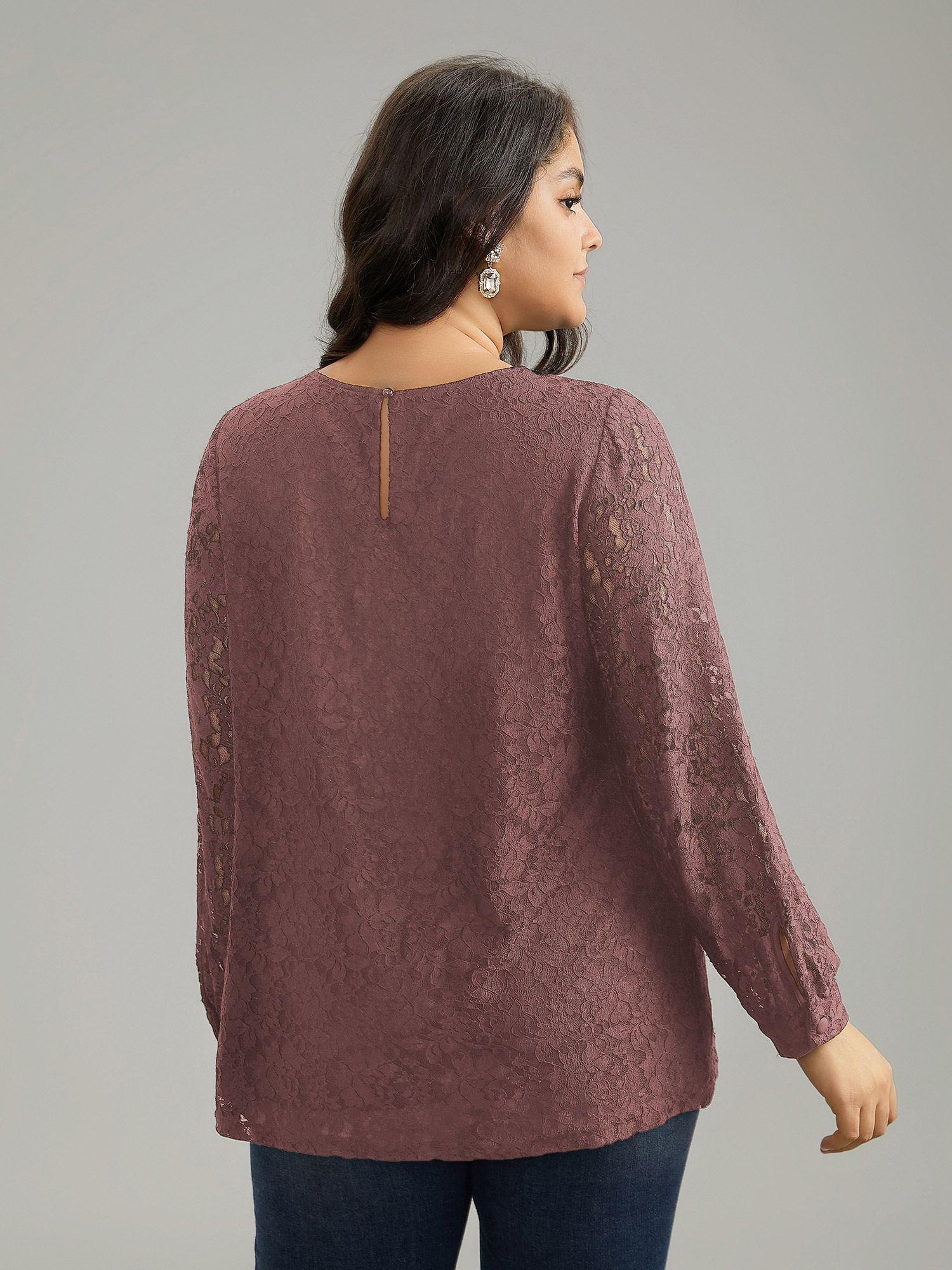 Plus Size Dirtypink Solid Crochet Lace Mesh Crew Neck Blouse Women Cocktail Long Sleeve Round Neck Party Blouses BloomChic 26/4X 